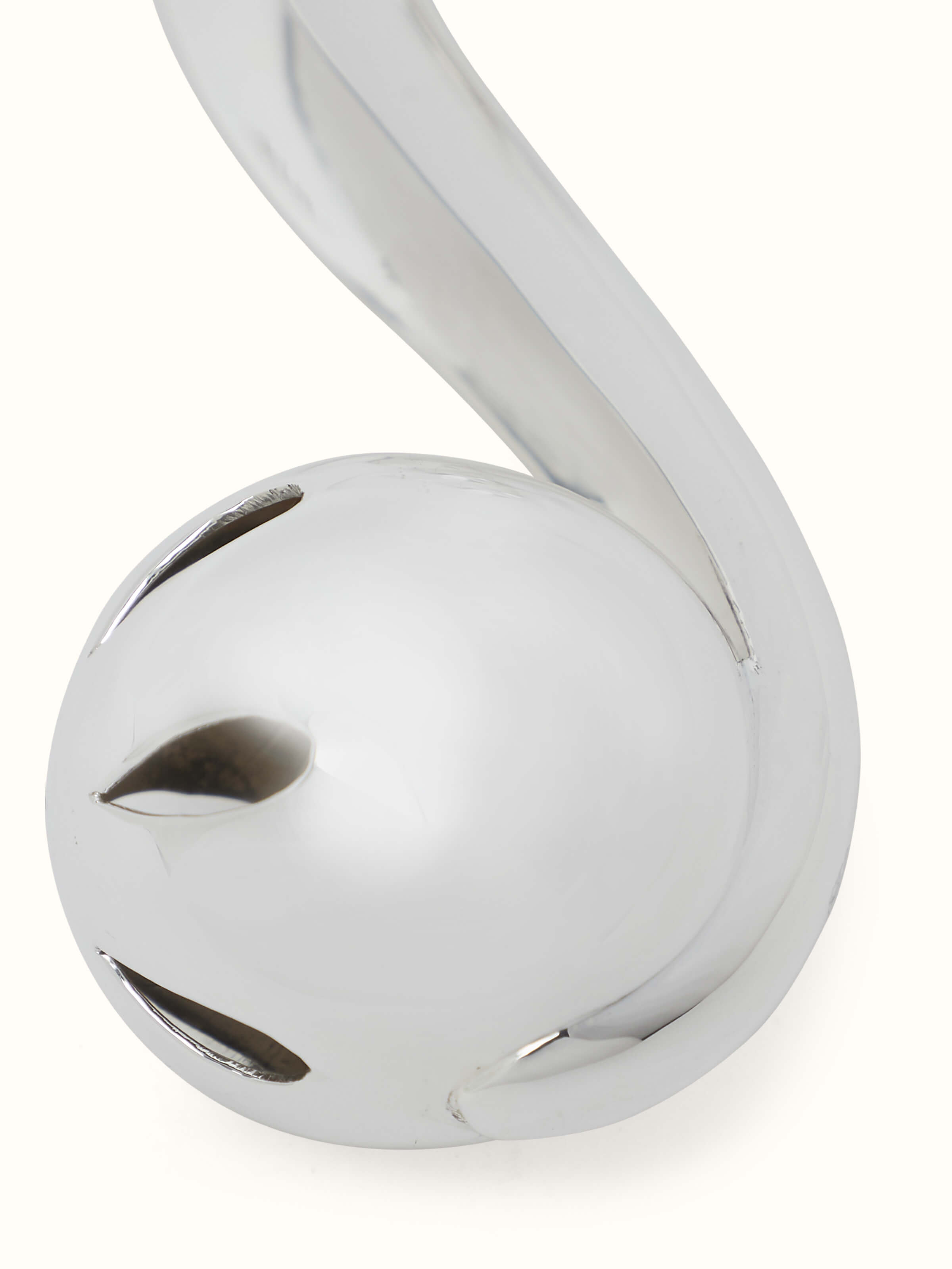 Detailed view of Silver Curved Handle Rattle Toy showcasing its smooth finish and curved handle.