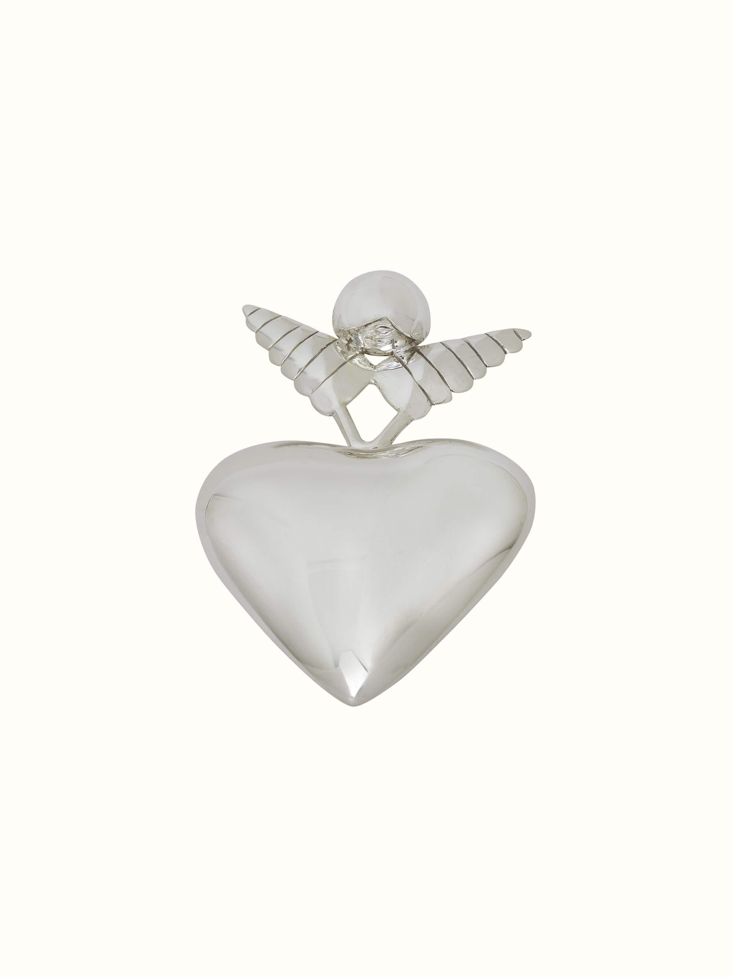 Front view of Silver Angel Rattle Toy highlighting its shiny silver finish and angelic design.