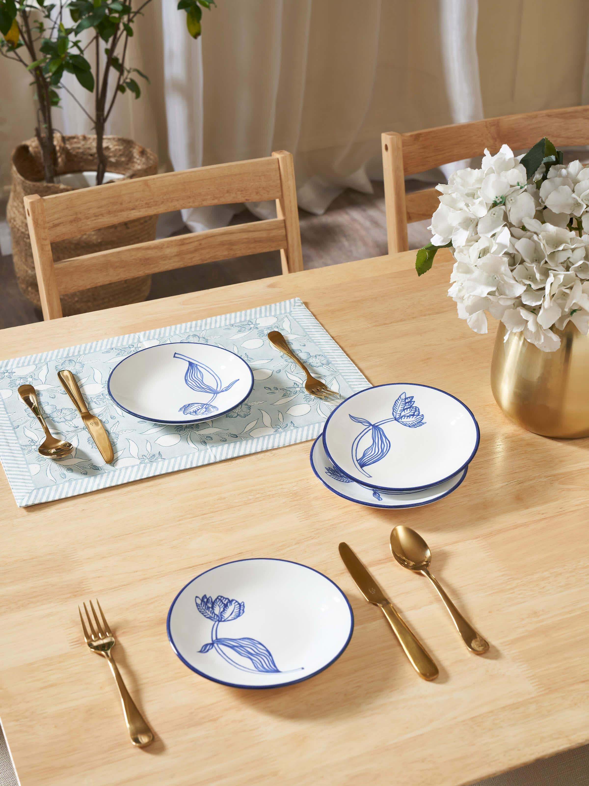 Side view of Khurja pottery ceramic salad plates (4 pcs)