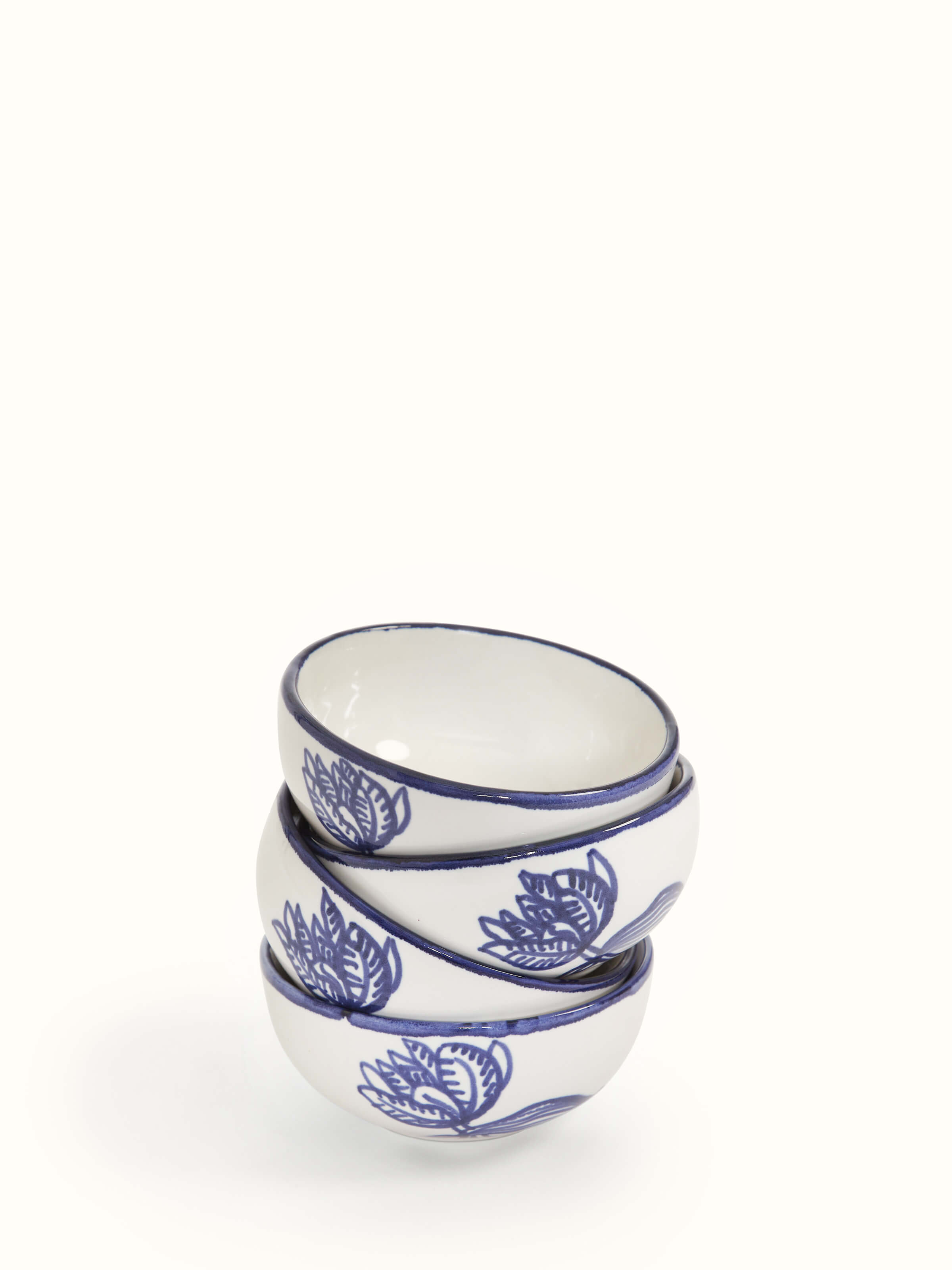 Front view of Studio Pottery Ceramic Dinner Bowls in Indigo & White (4 pcs) highlighting design.