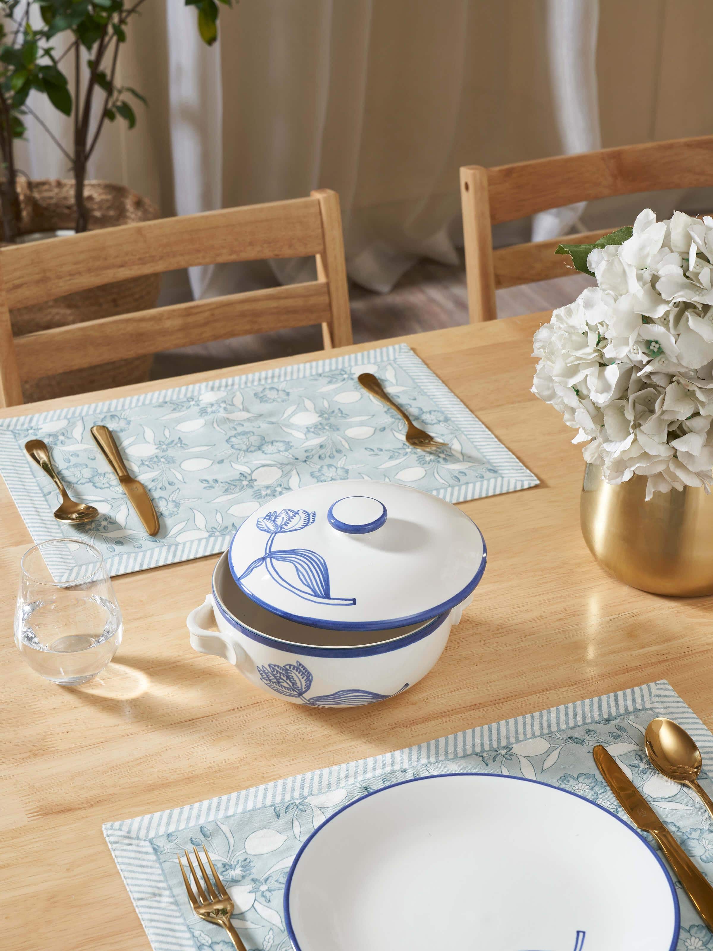 Side view of Khurja Pottery Ceramic Roti Box, showcasing the color and texture of the pottery
