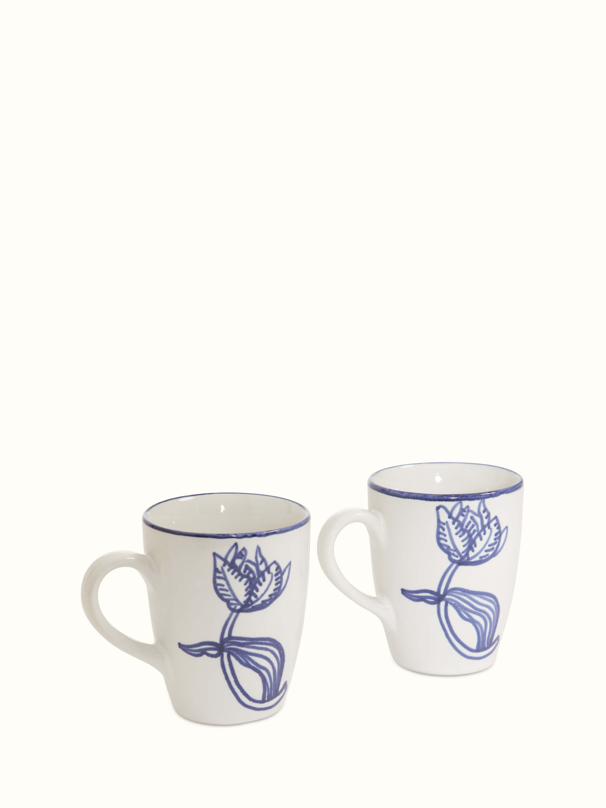Front view of Khurja pottery ceramic coffee mugs white & blue (2 pcs) showcasing elegant design