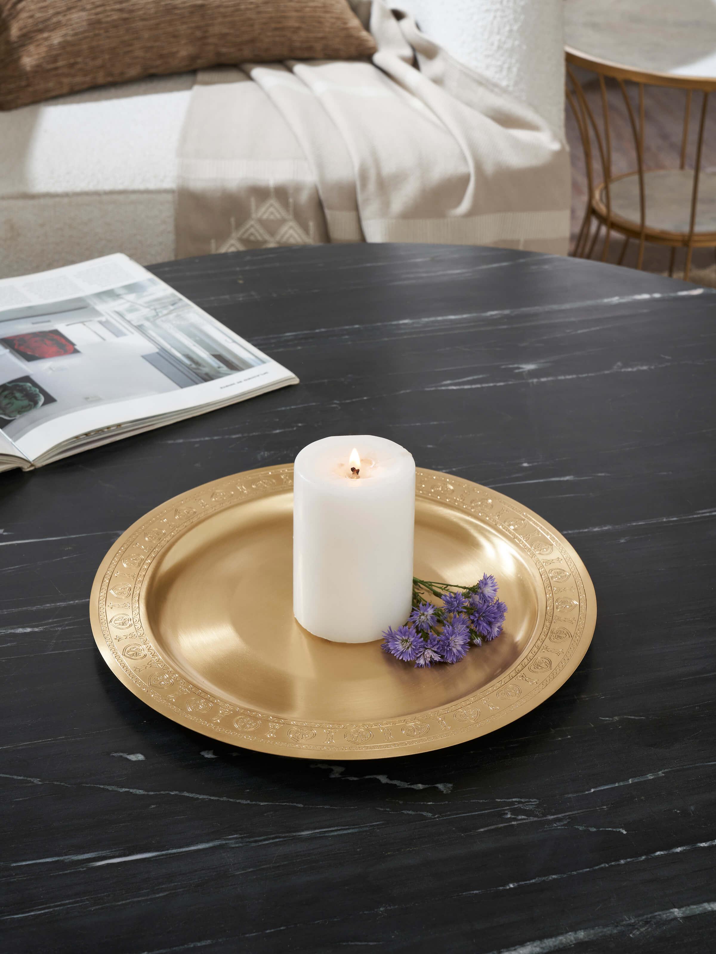 Side view of Brass dinner plates (2 pcs) showcasing their durable construction and sophisticated look