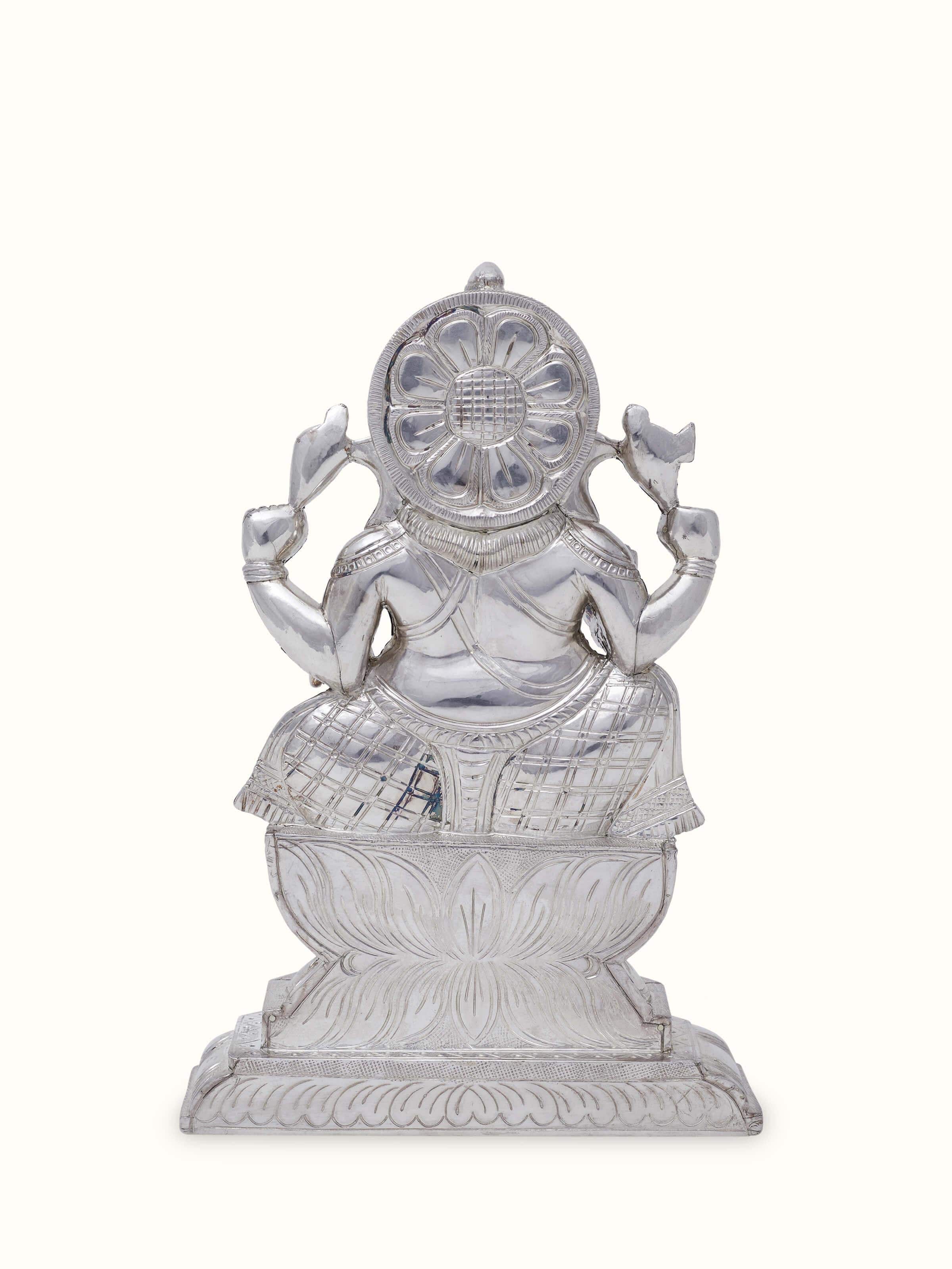Another view of Silver-Clad Lotus Ganesh Idol showing overall design and embellishments