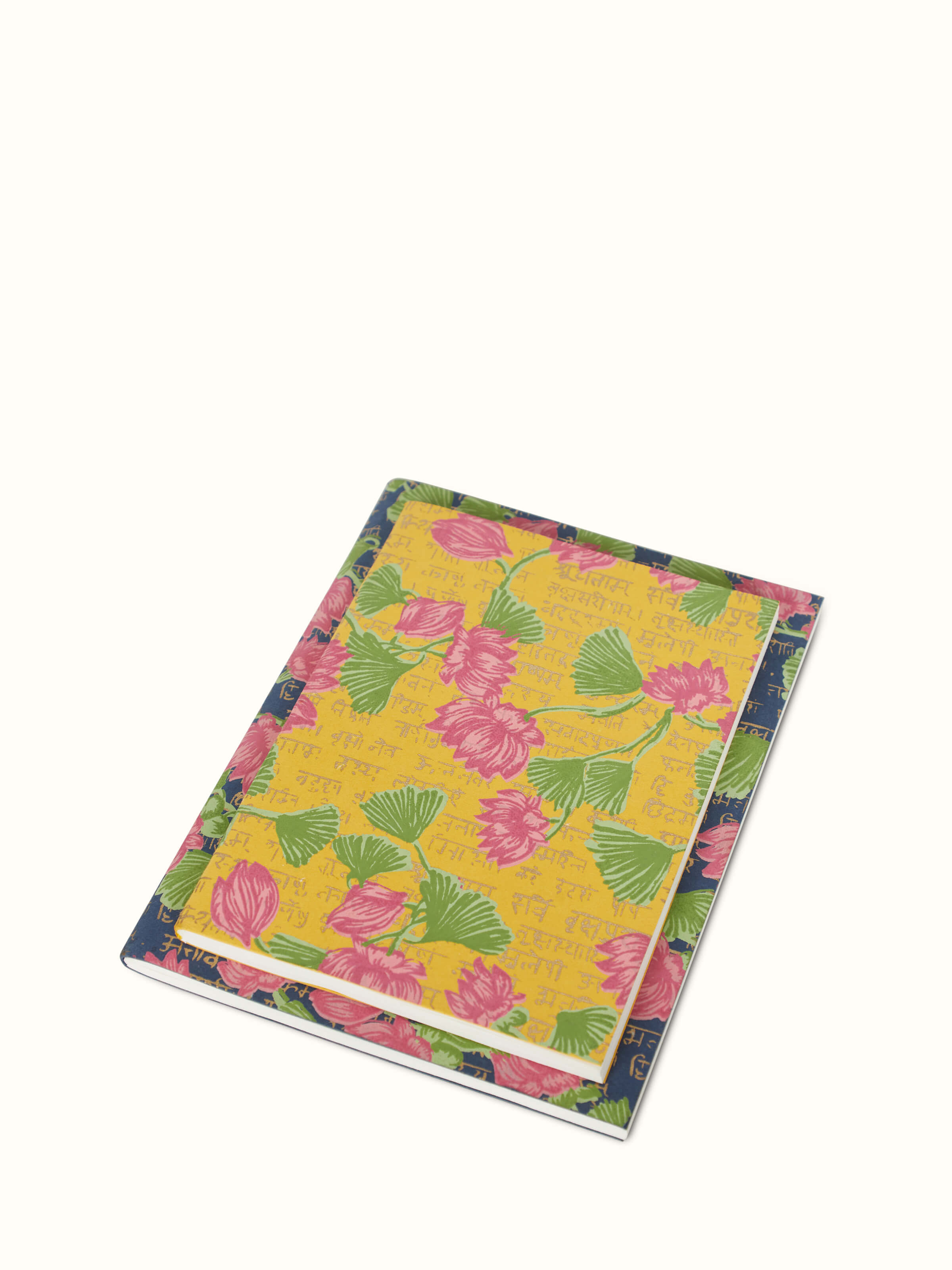 Front view of Handmade Paper Softbound Notebooks in yellow (2 pcs), featuring a smooth, textured cover