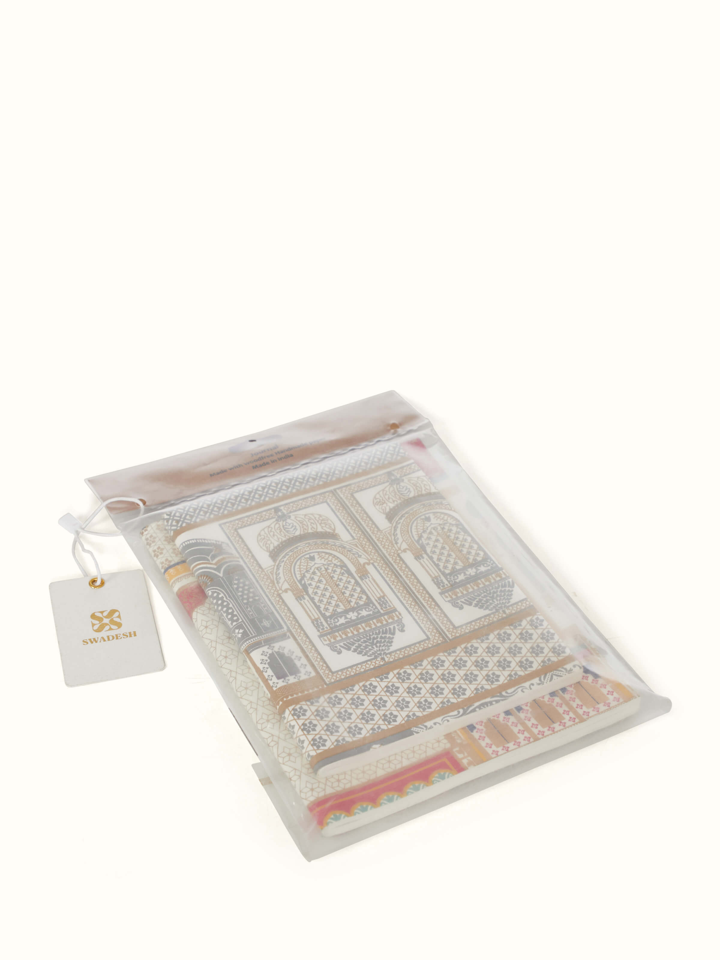 Close-up view of handmade paper soft bound notebooks in white, set of 2, highlighting the paper texture