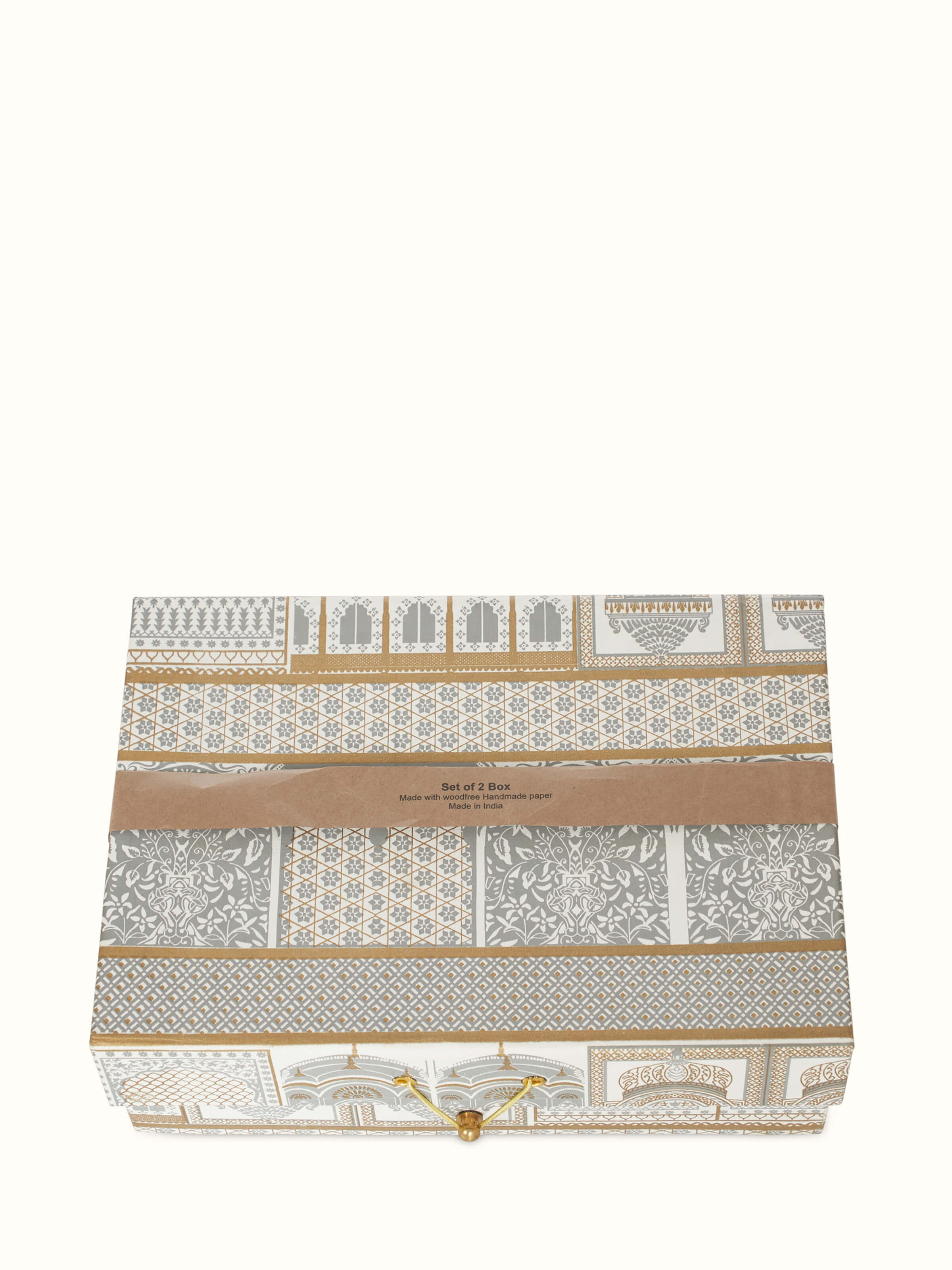 Front view of Handmade paper stationery boxes in white, showcasing elegant design and quality craftsmanship.