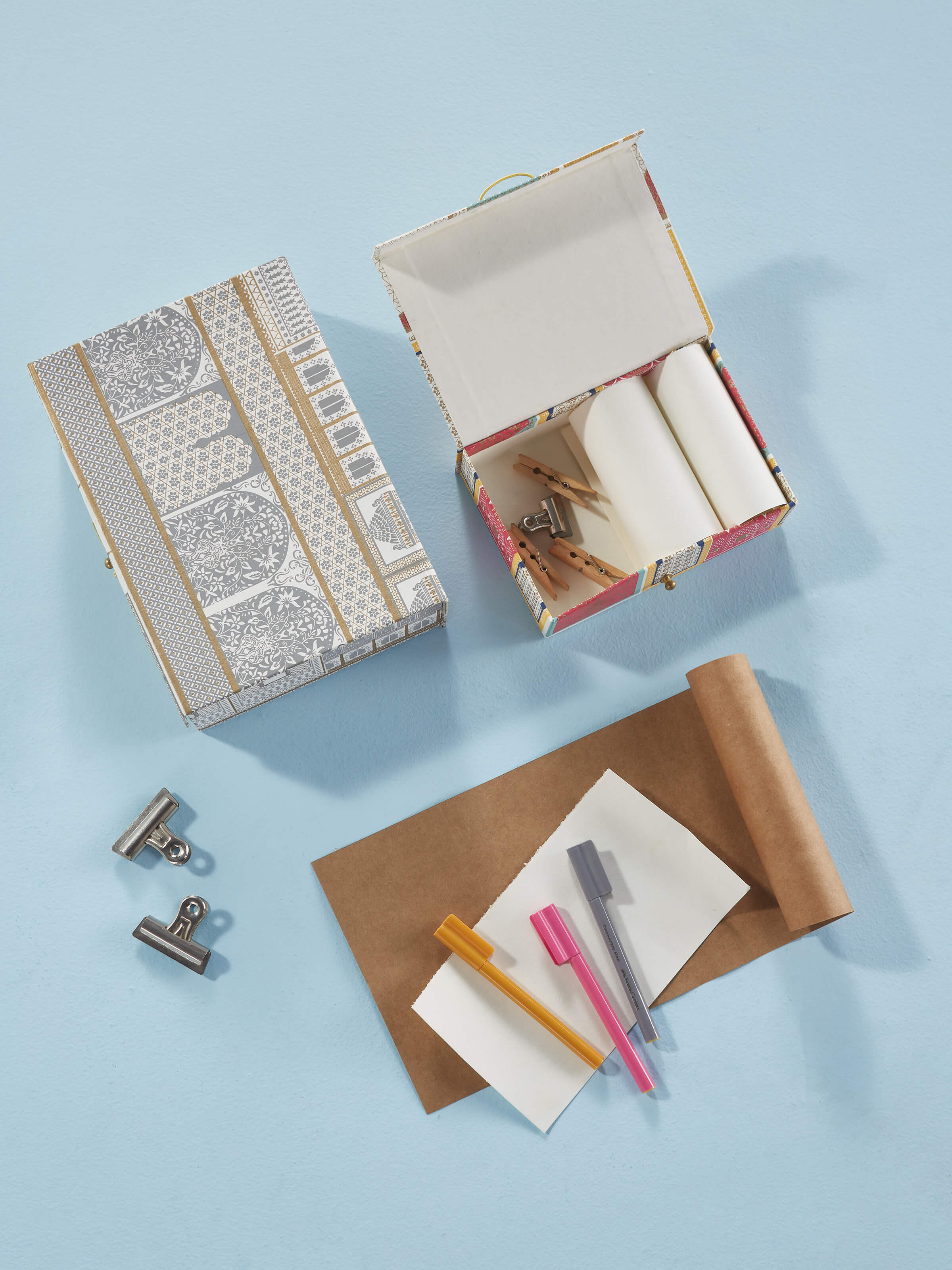 Side view of Handmade paper stationery boxes in white, highlighting the clean and classic design.