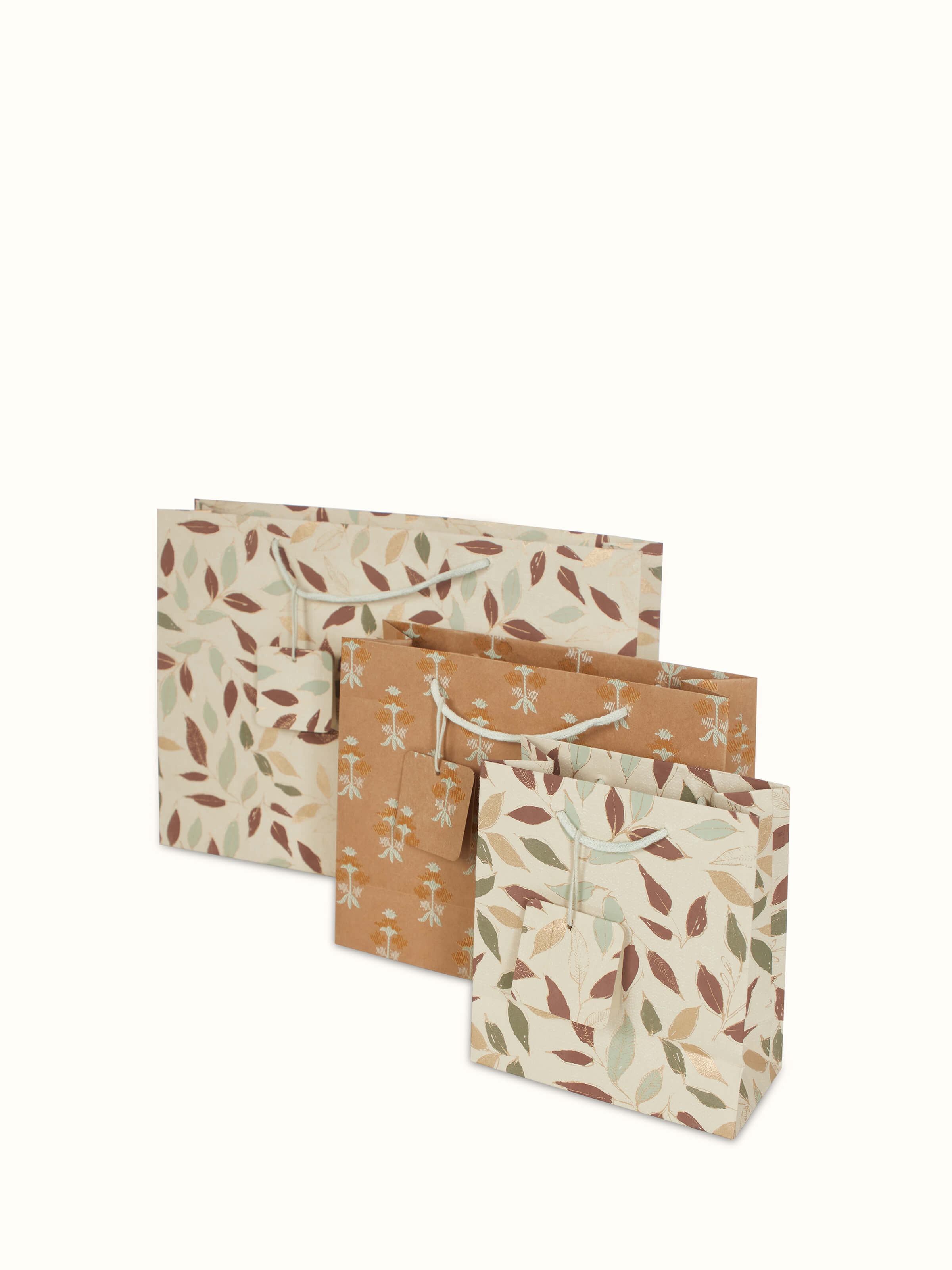 Front view of handmade paper gift bags in white (3 pcs), highlighting the simple and elegant design.