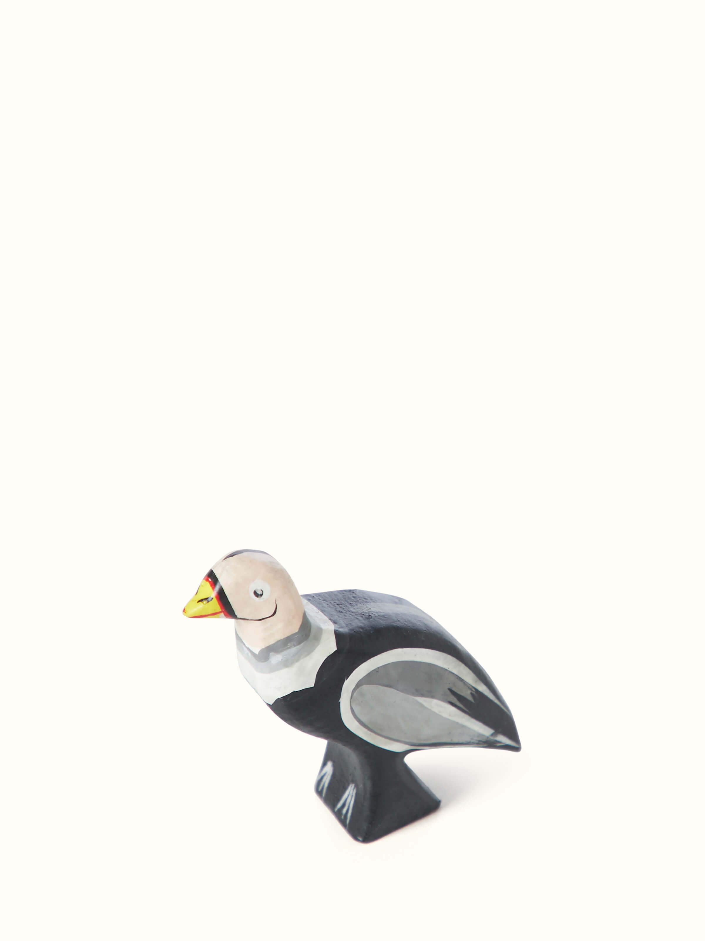 Overhead view of wooden endangered Indian bird toys (6 pcs) displaying the set arrangement.