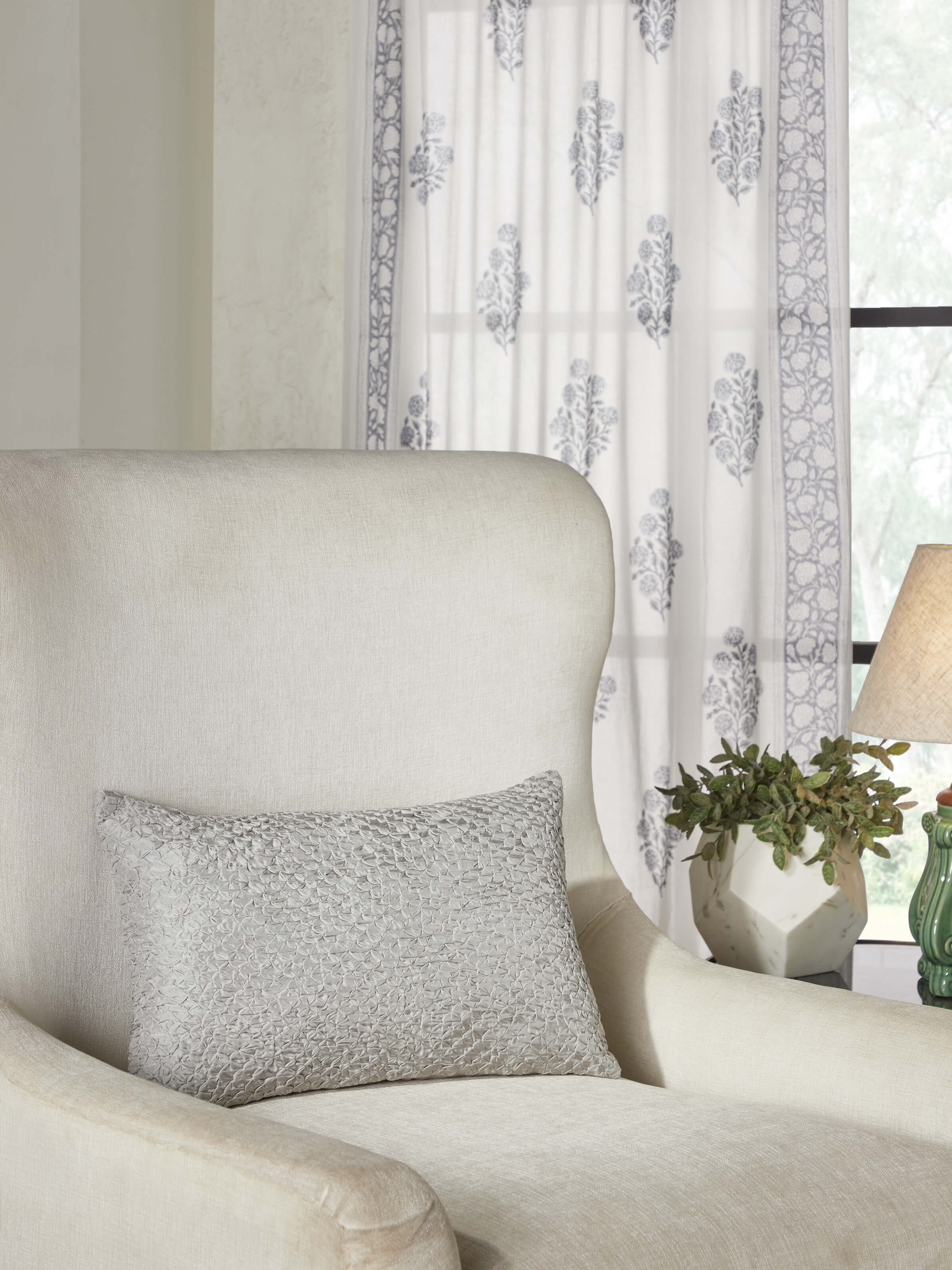 Full view of Svarupa light grey textured silk bandhani tie and dye cushion cover, highlighting the overall design and color