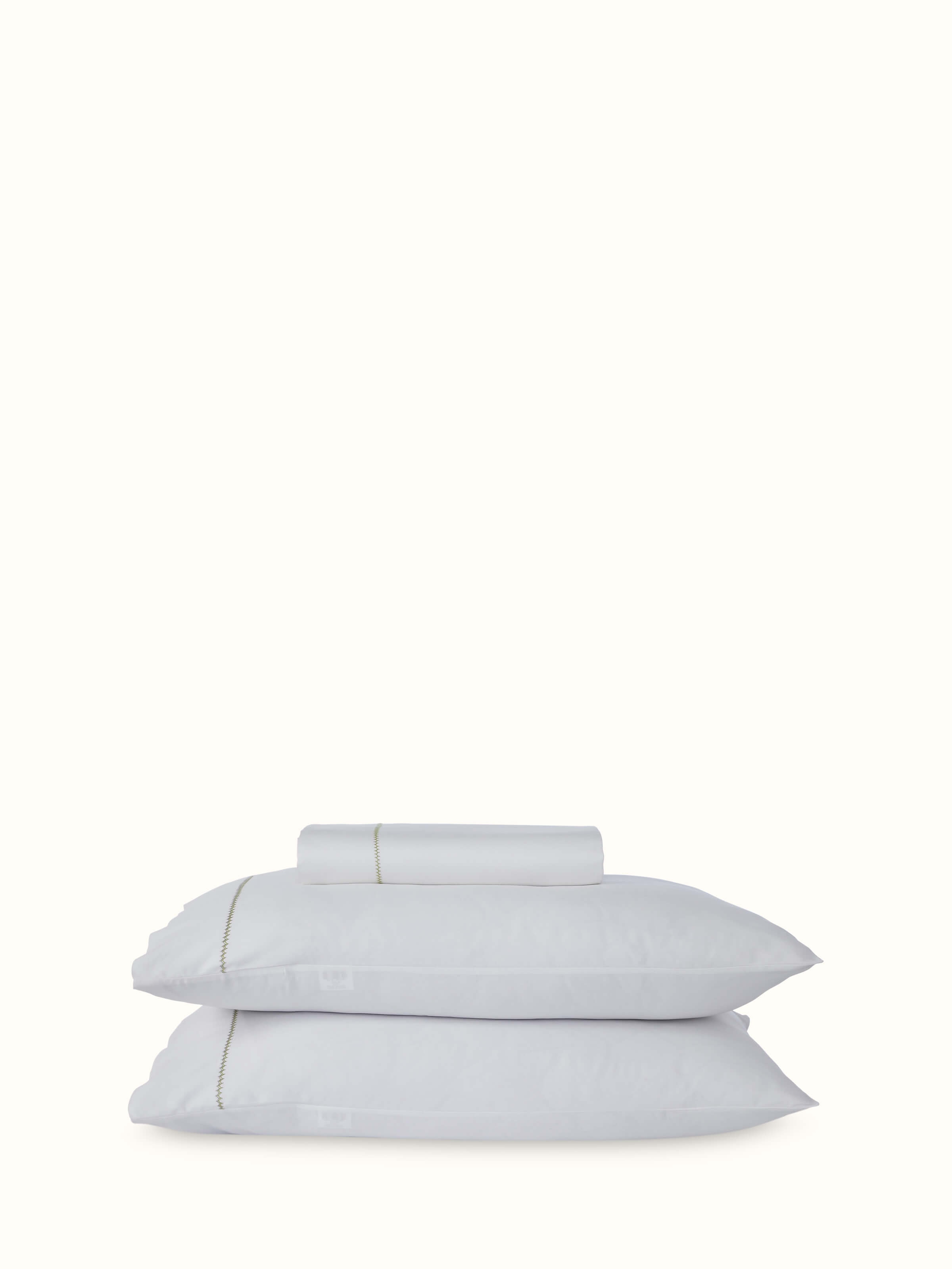 Detailed shot of Rambagh green stripe cotton hand embroidered bedsheet king set (3 pcs) showing embroidery and fabric pattern