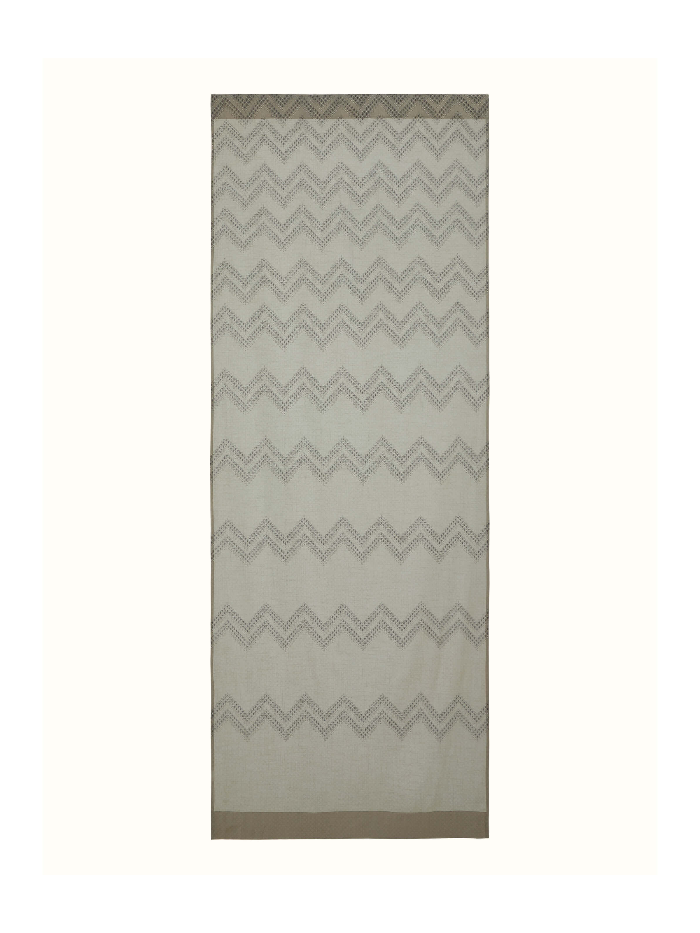 Front view of Rambagh light green modern geo chevron cotton Sanganeri block printed curtain (7 ft) showcasing geometric pattern