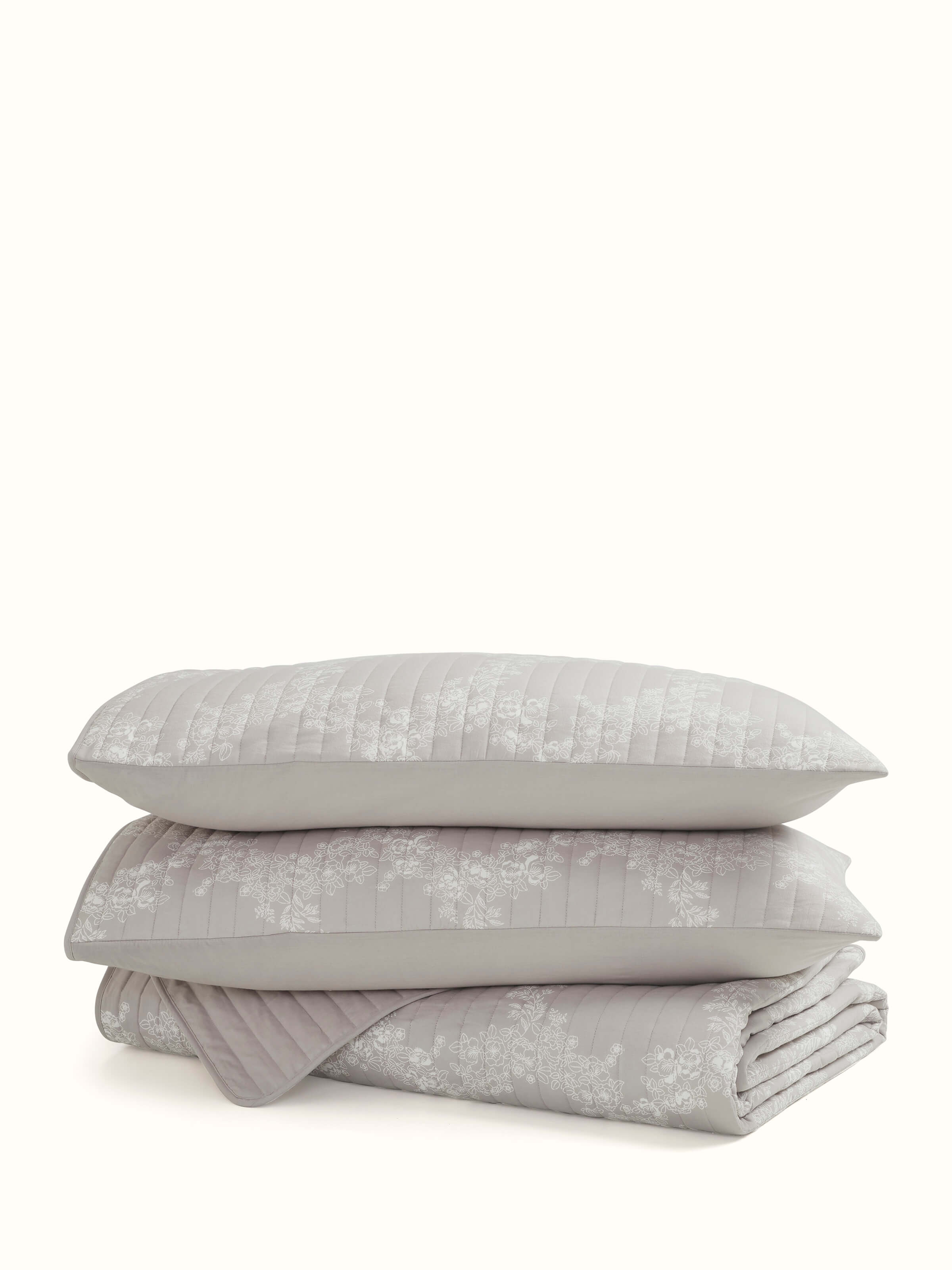 Shivranjini grey trellis cotton Sanganeri block printed double bedspread set (3 pcs) with trellis pattern.