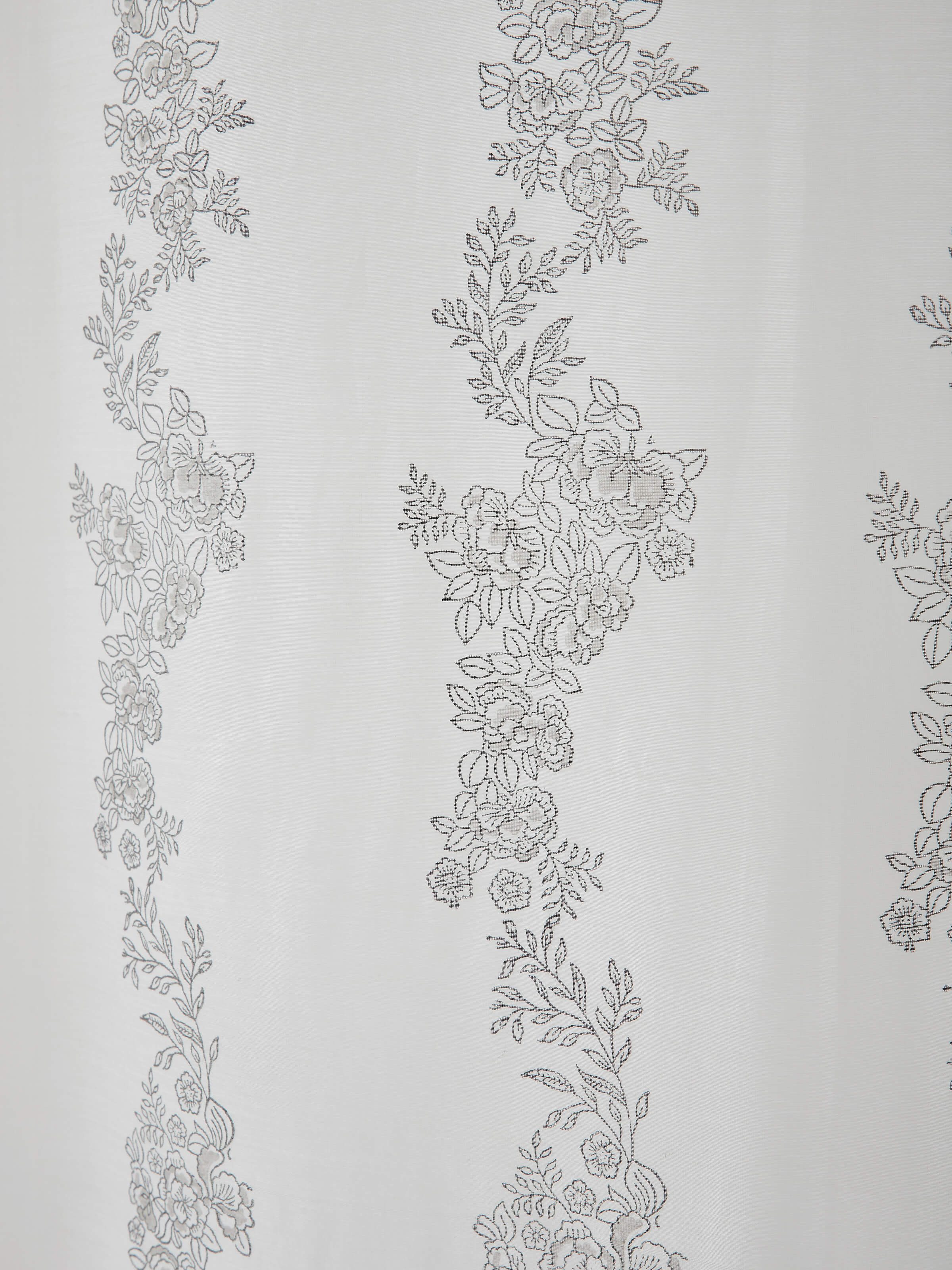 Detailed view of Shivranjini white floral stripe cotton silk Sanganeri block printed curtain (9 ft) highlighting the intricate floral and stripe block print.