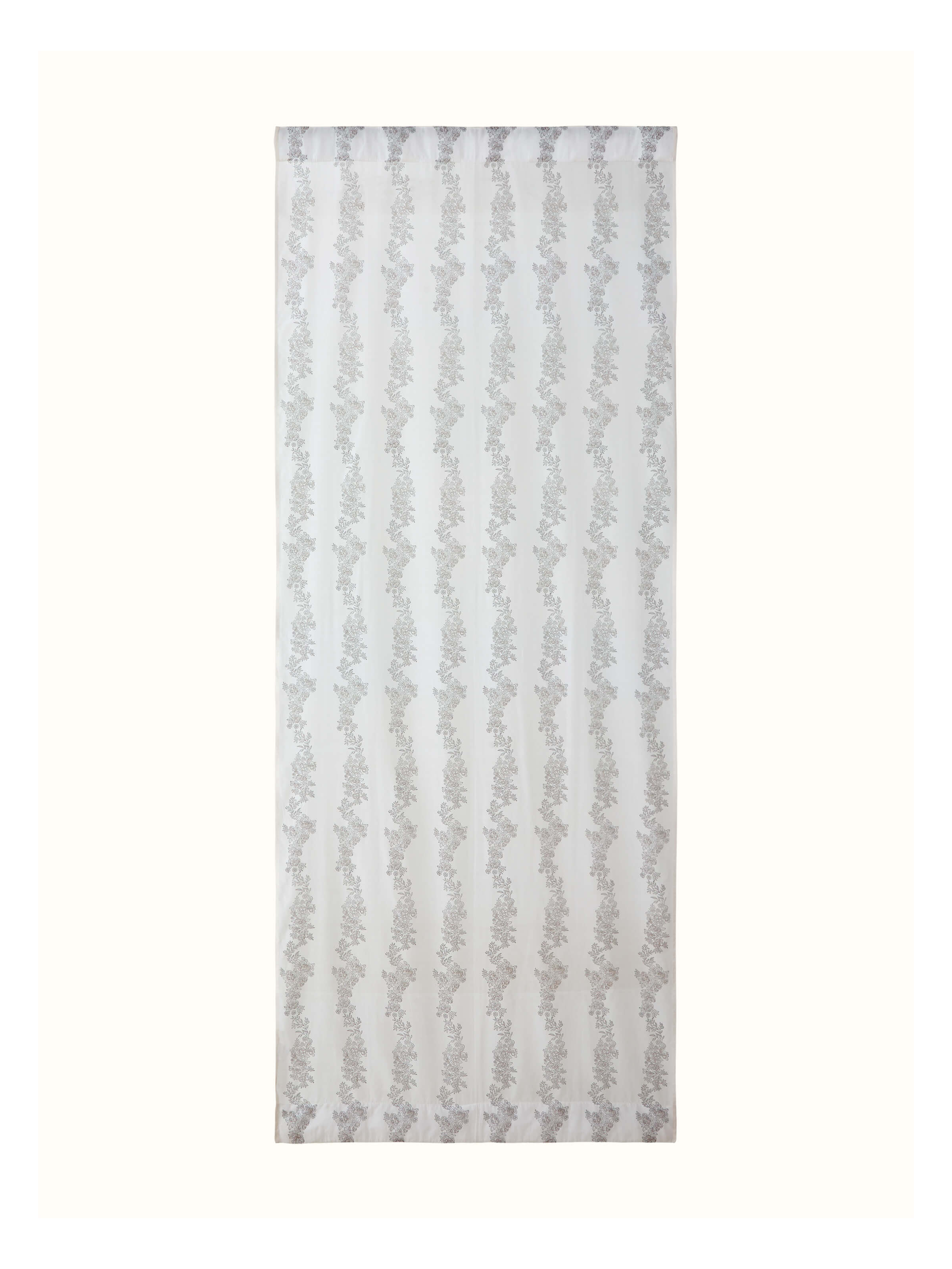 Detailed view of Shivranjini White Floral Stripe Cotton Silk Sanganeri Block Printed Curtain (7 ft) showing the floral stripe design.