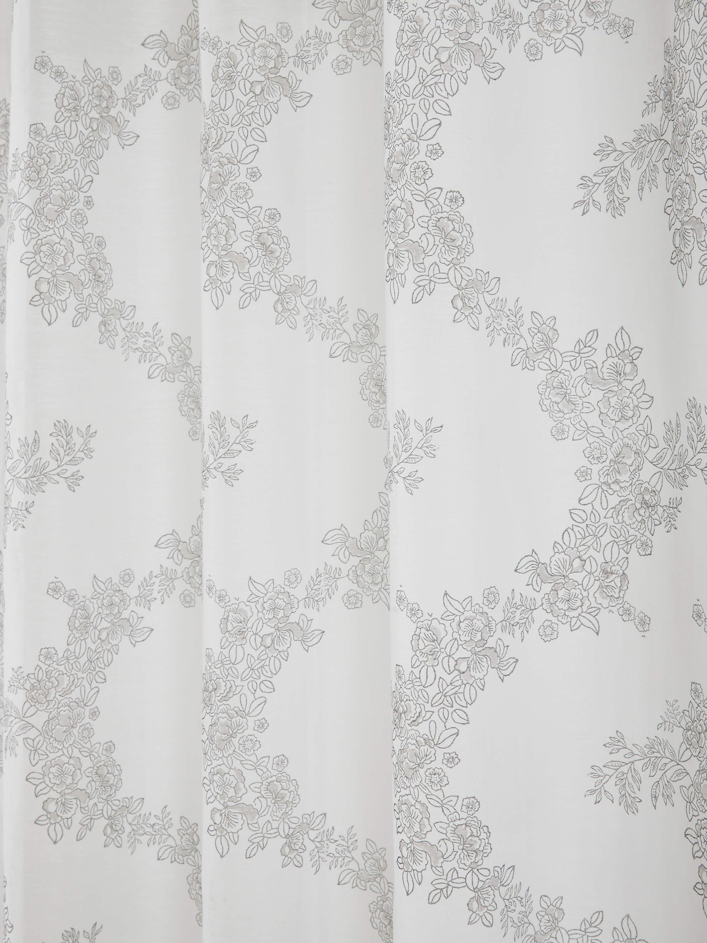 Back view of Shivranjini white floral cotton silk Sanganeri block printed curtain (7 ft) highlighting the curtain's finishing
