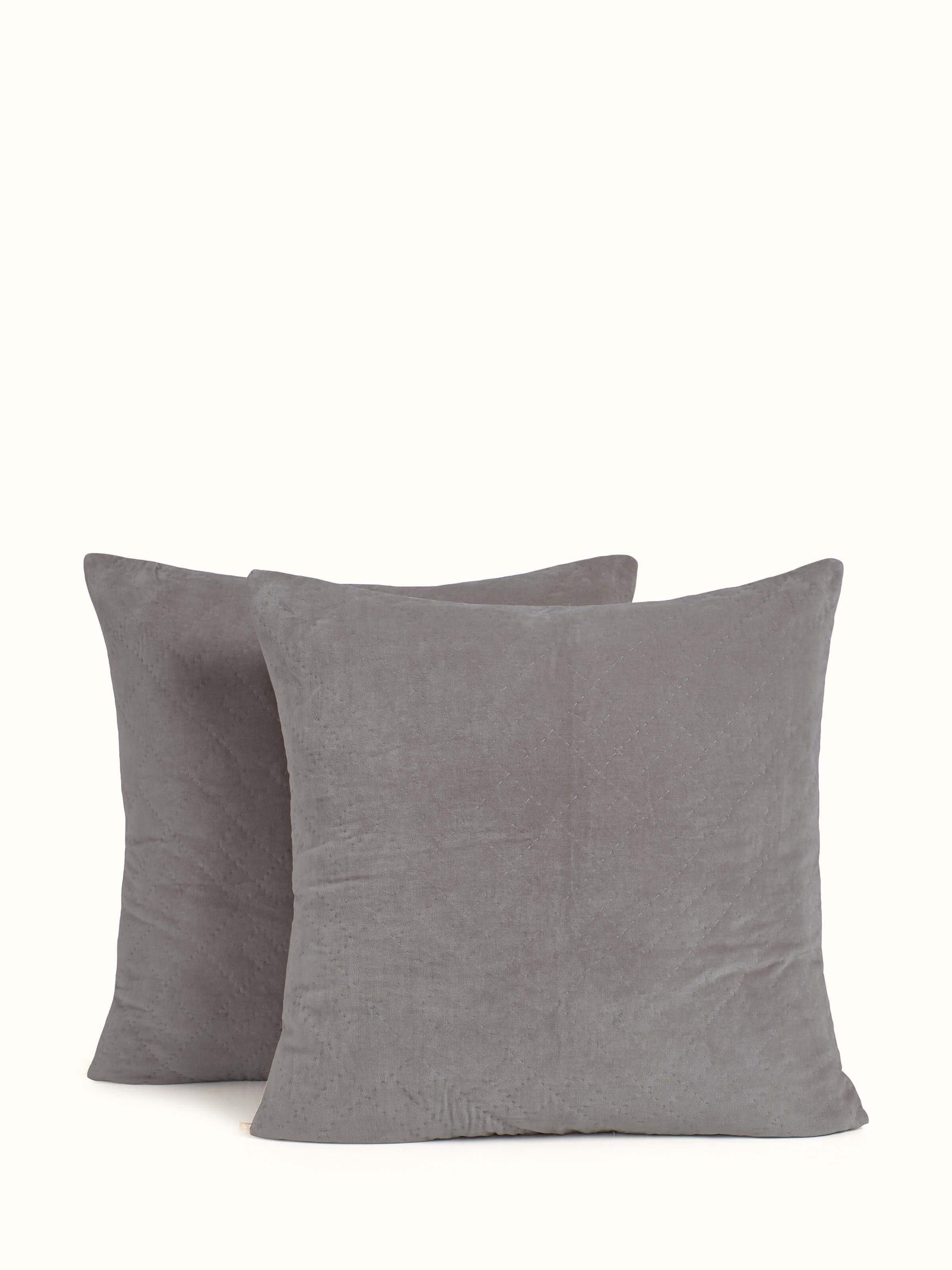 Shivranjini light grey solid textured cotton razai embroidered euro shams, showcasing the solid texture and embroidery