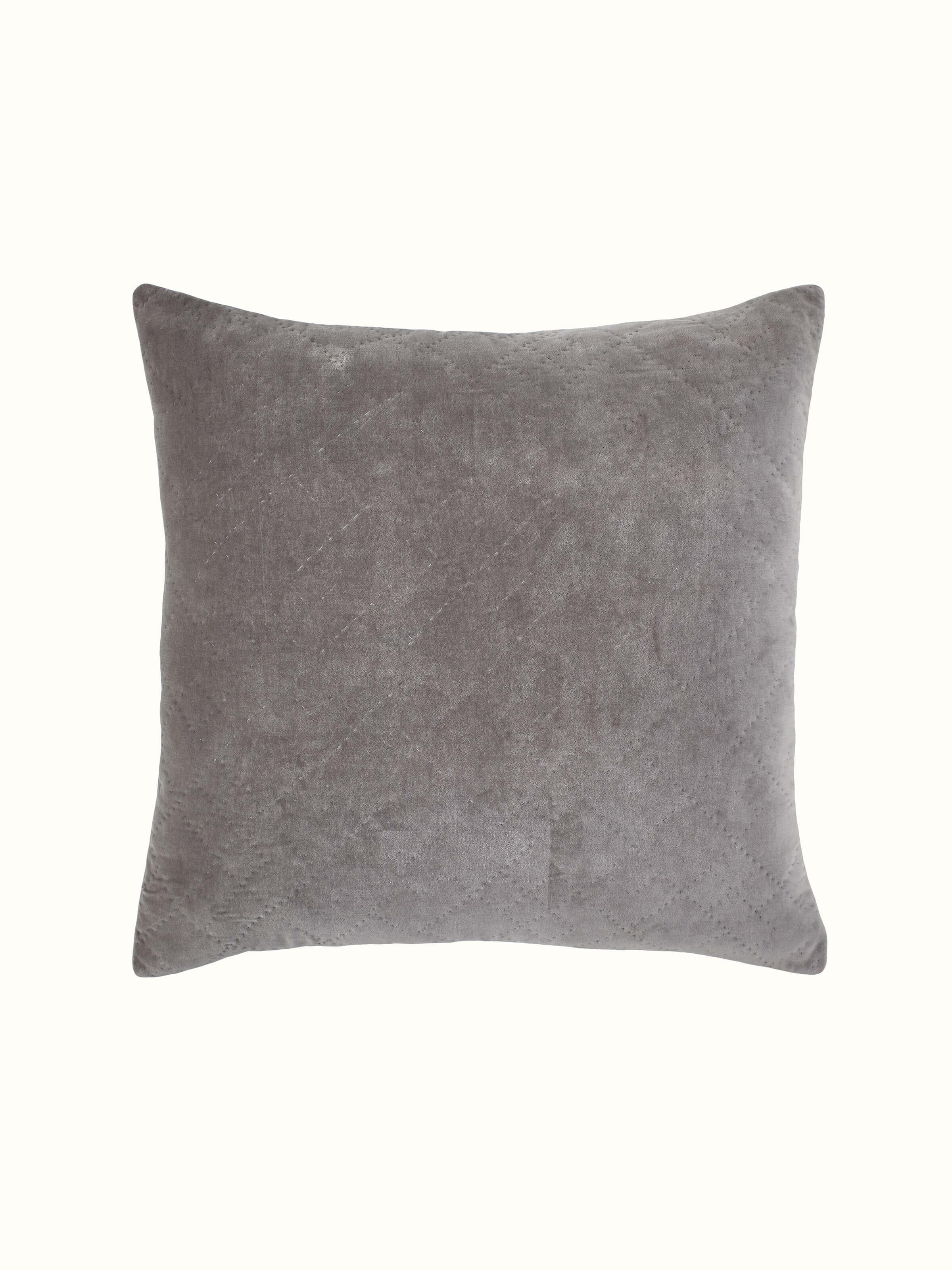 Detailed close-up of Shivranjini light grey solid textured cotton razai embroidered euro shams showing the embroidery