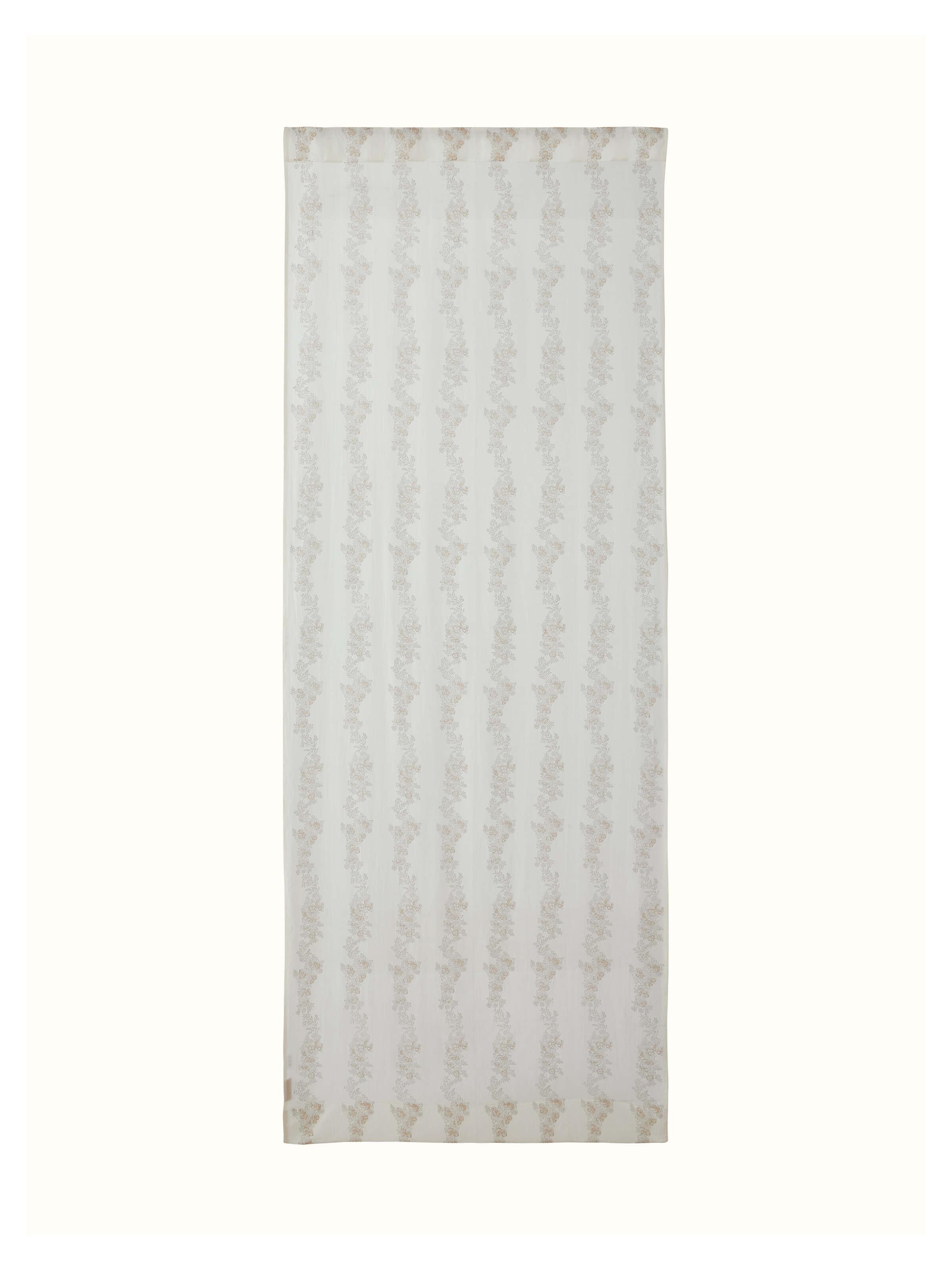 Full view of Shivranjini Ivory Floral Cotton Silk Sanganeri Block Printed Curtain (7 ft), displaying the floral pattern.