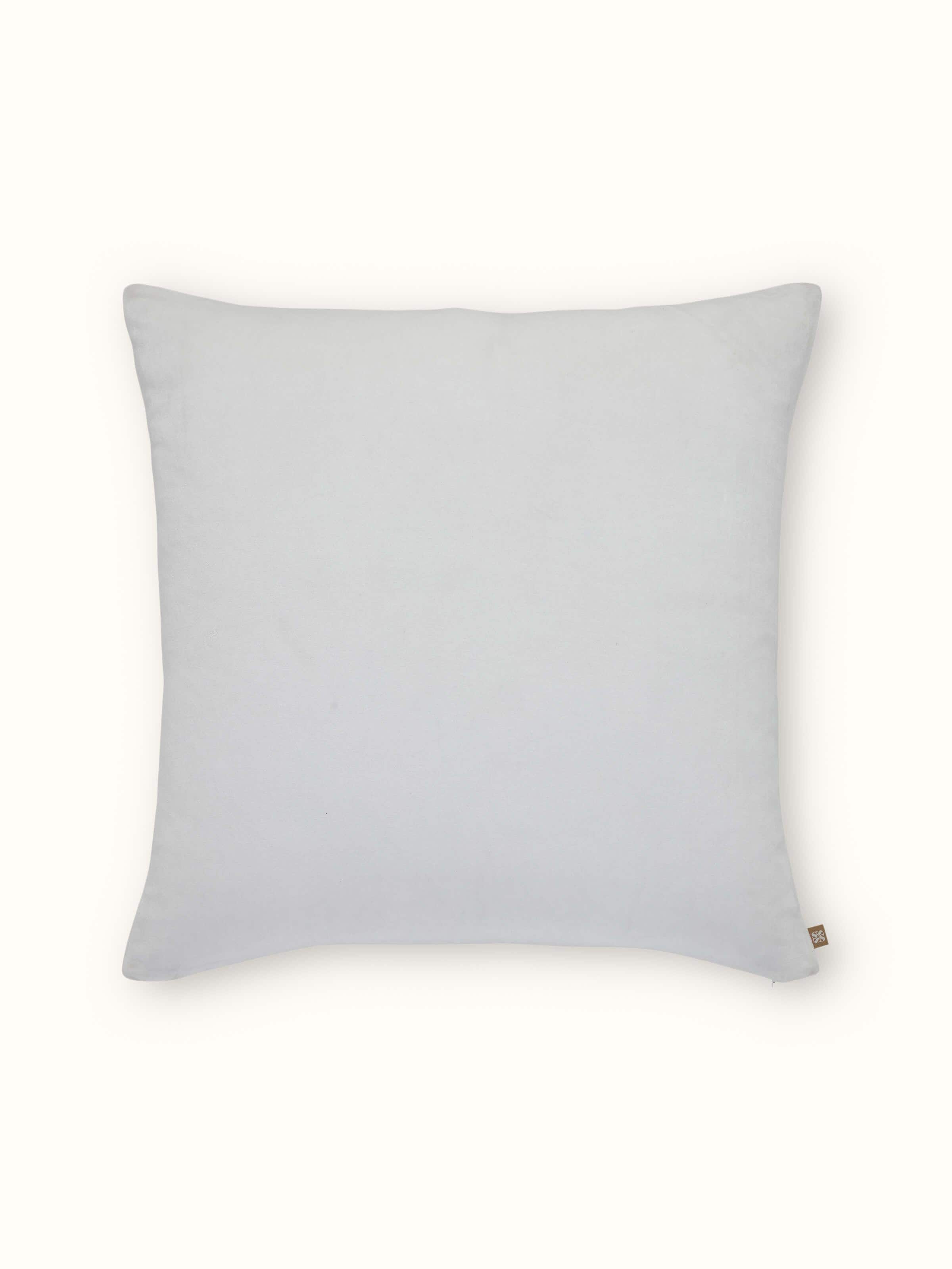 Angled view of Shivranjini Ivory Textured Cotton Razai Embroidered Euro Shams (2 pcs) emphasizing the design and embroidery details