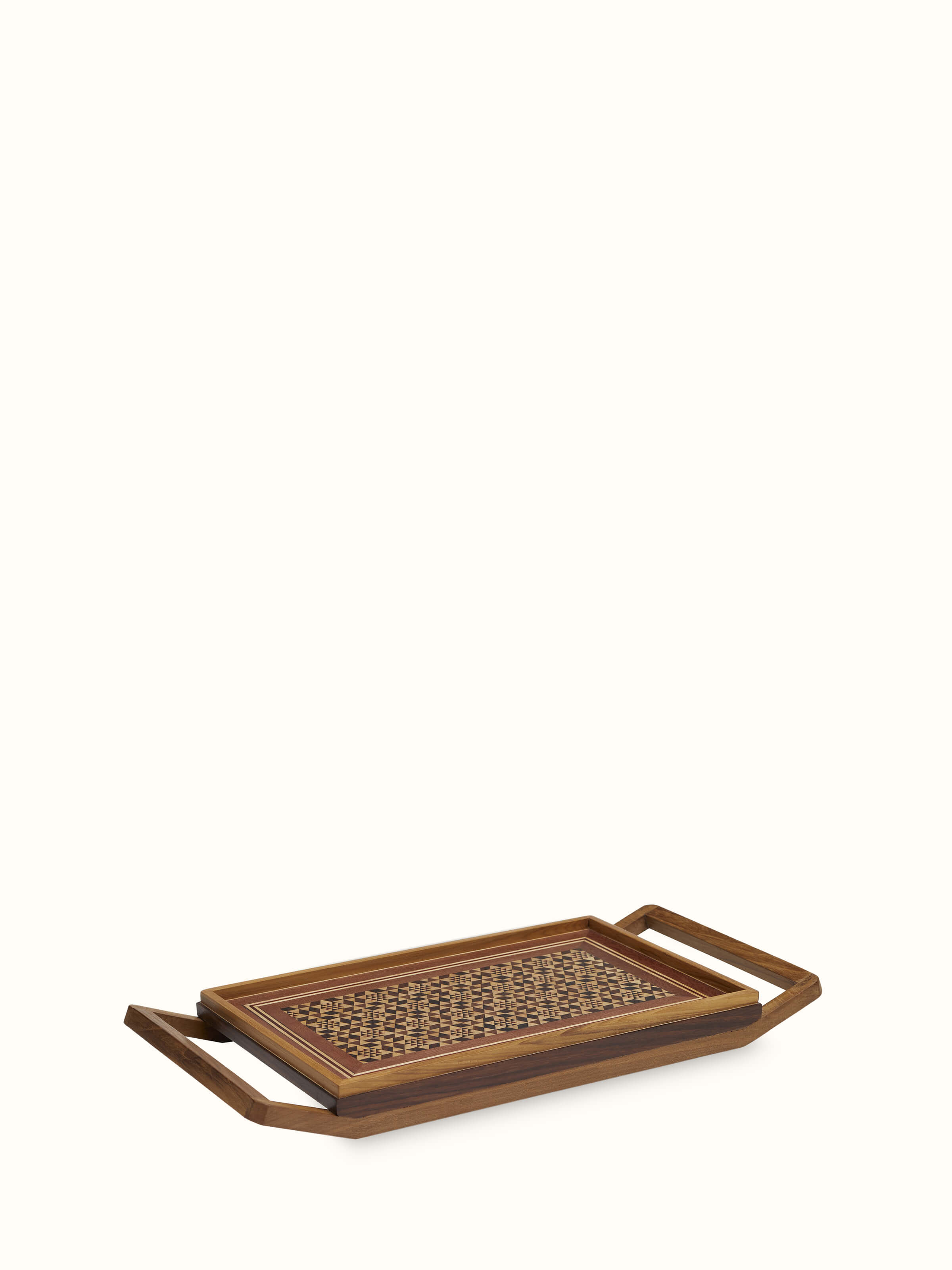 Marquetry wood and MDF serving tray featuring a stylish design and fine craftsmanship.