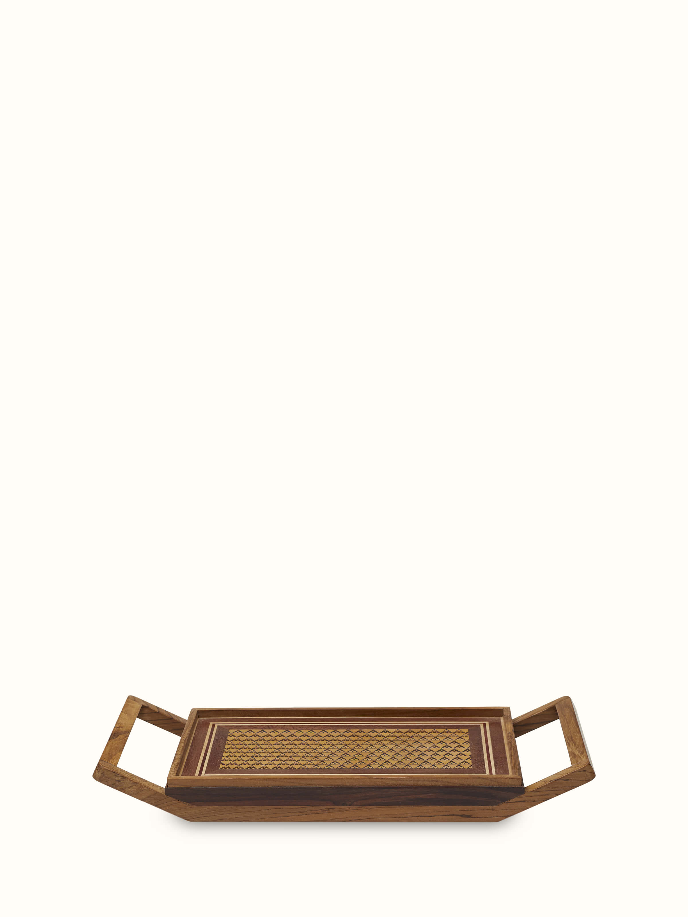 Detailed view of Marquetry wood & MDF serving tray (14 x 6 inches) with intricate design