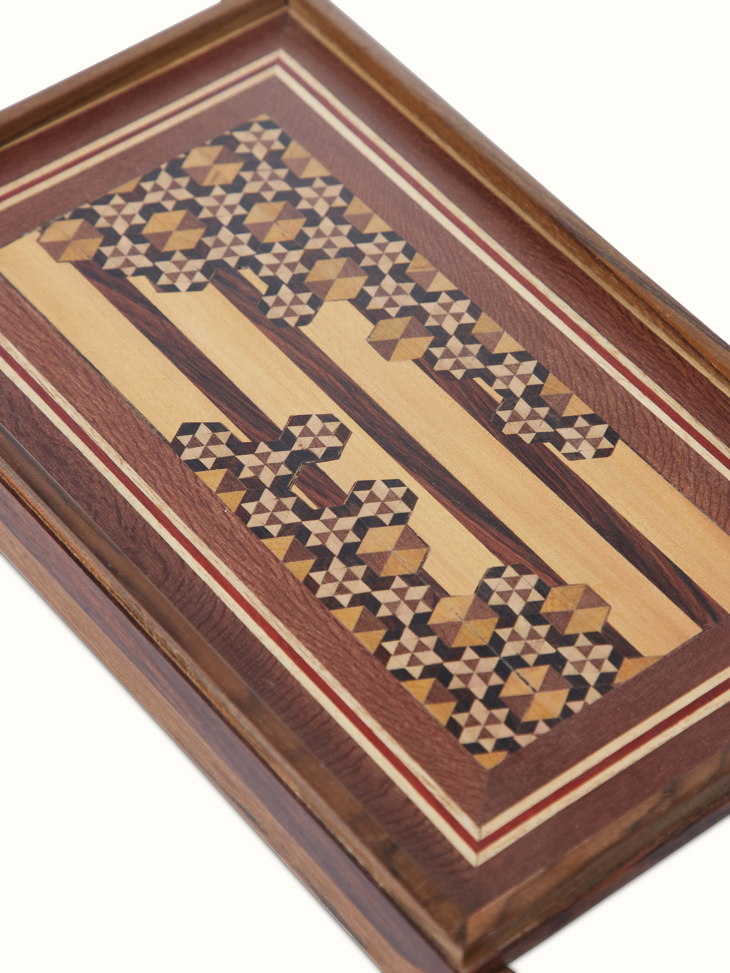 Detailed view of Marquetry wood & mdf serving tray walnut color
