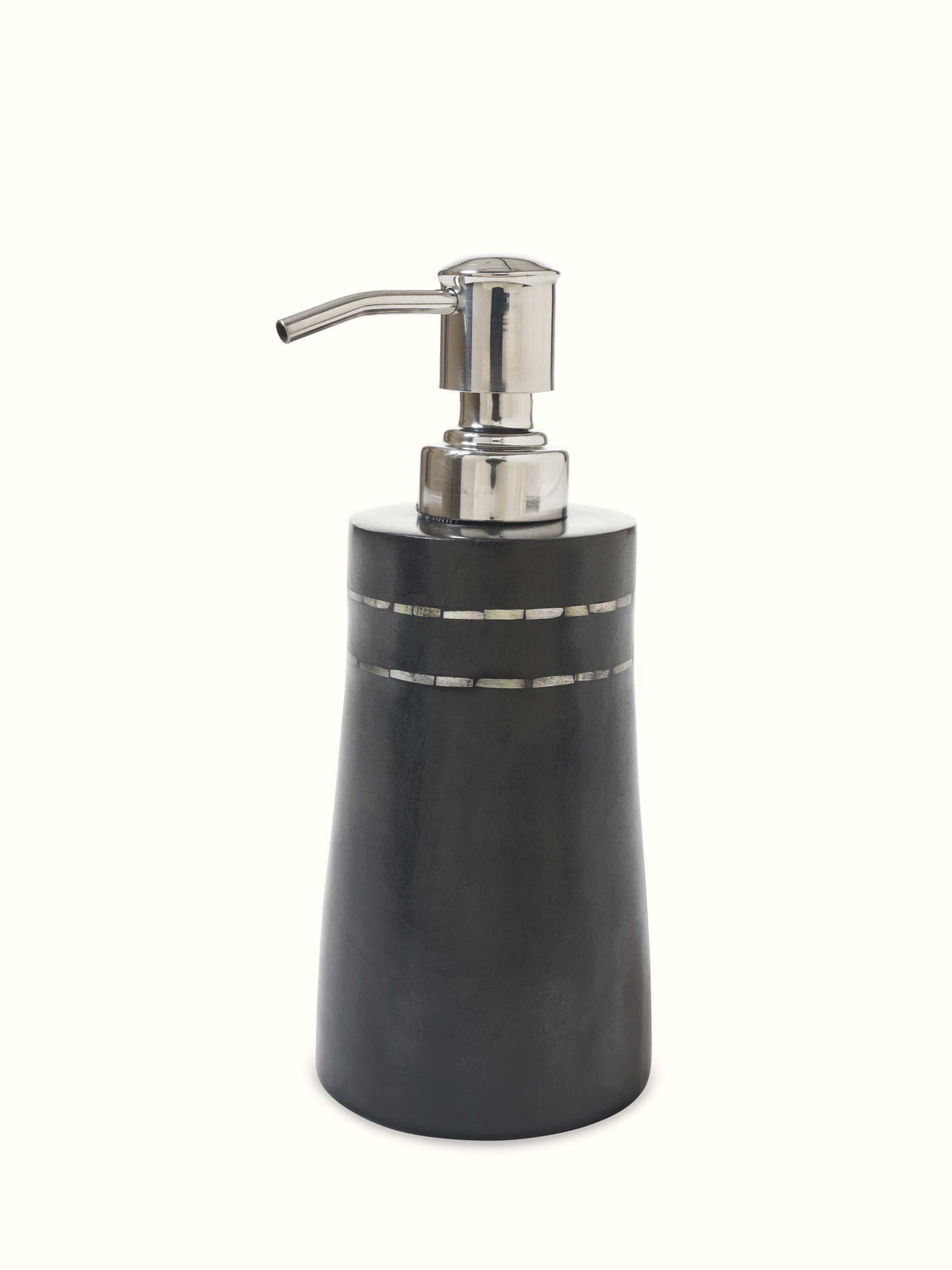 Detailed view of Carved Ambaji Marble Soap Dispenser in Black showcasing its craftsmanship.