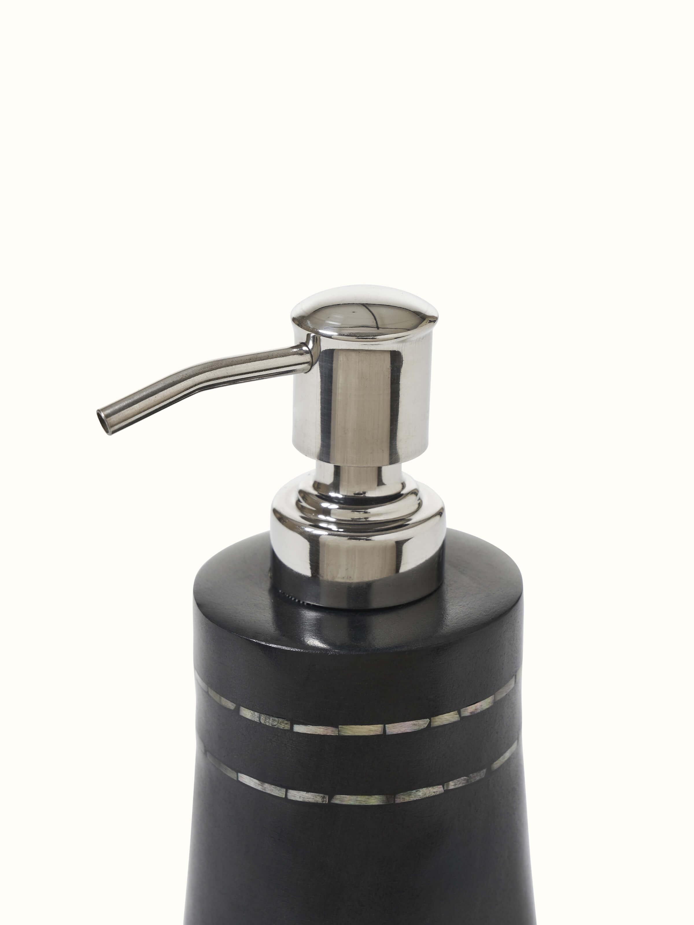 Full view of Carved Ambaji Marble Soap Dispenser in Black capturing its elegant design.
