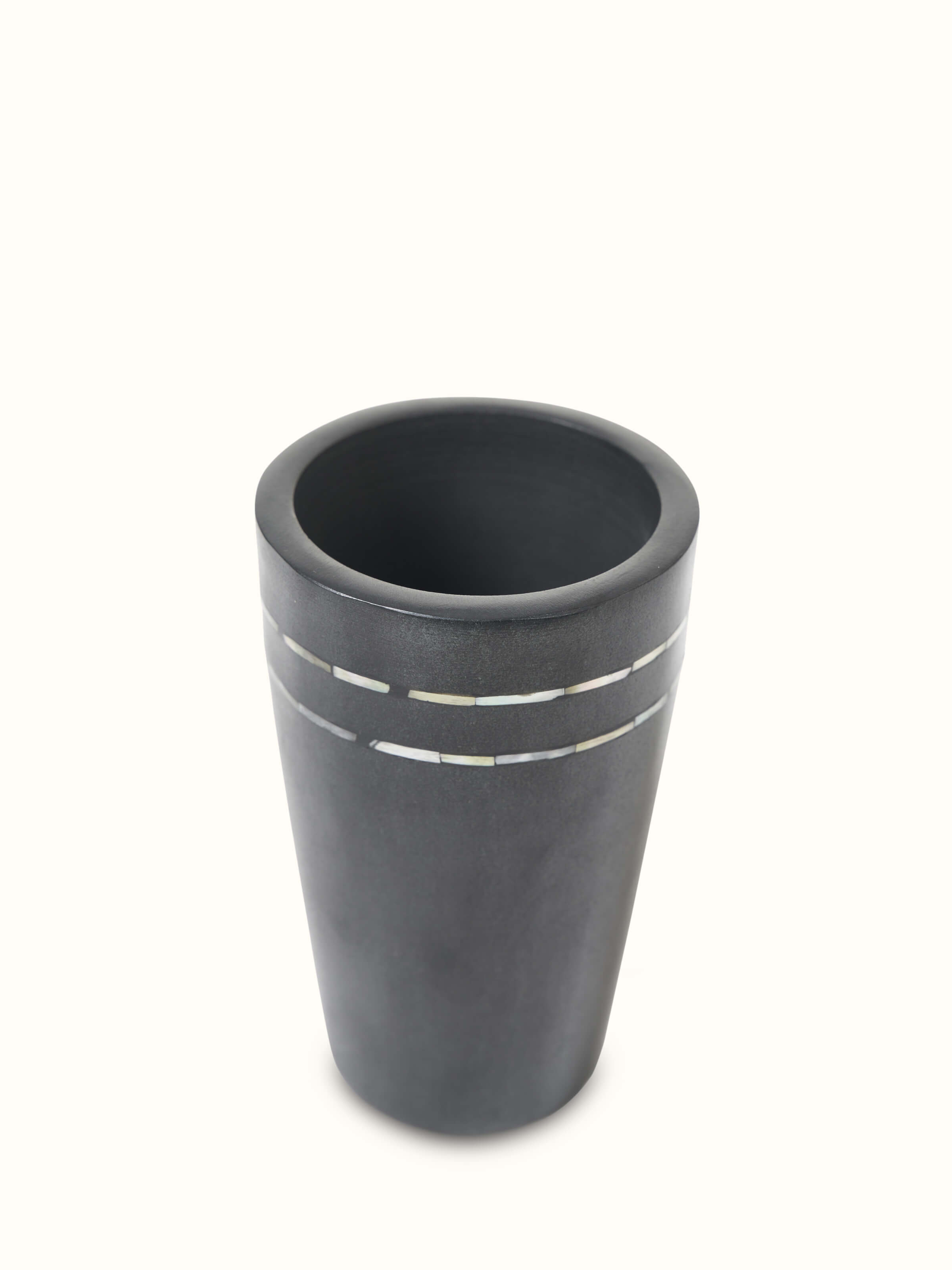 Angled view of Carved Marble Stone Toothbrush Holder in Black Color showing sleek lines