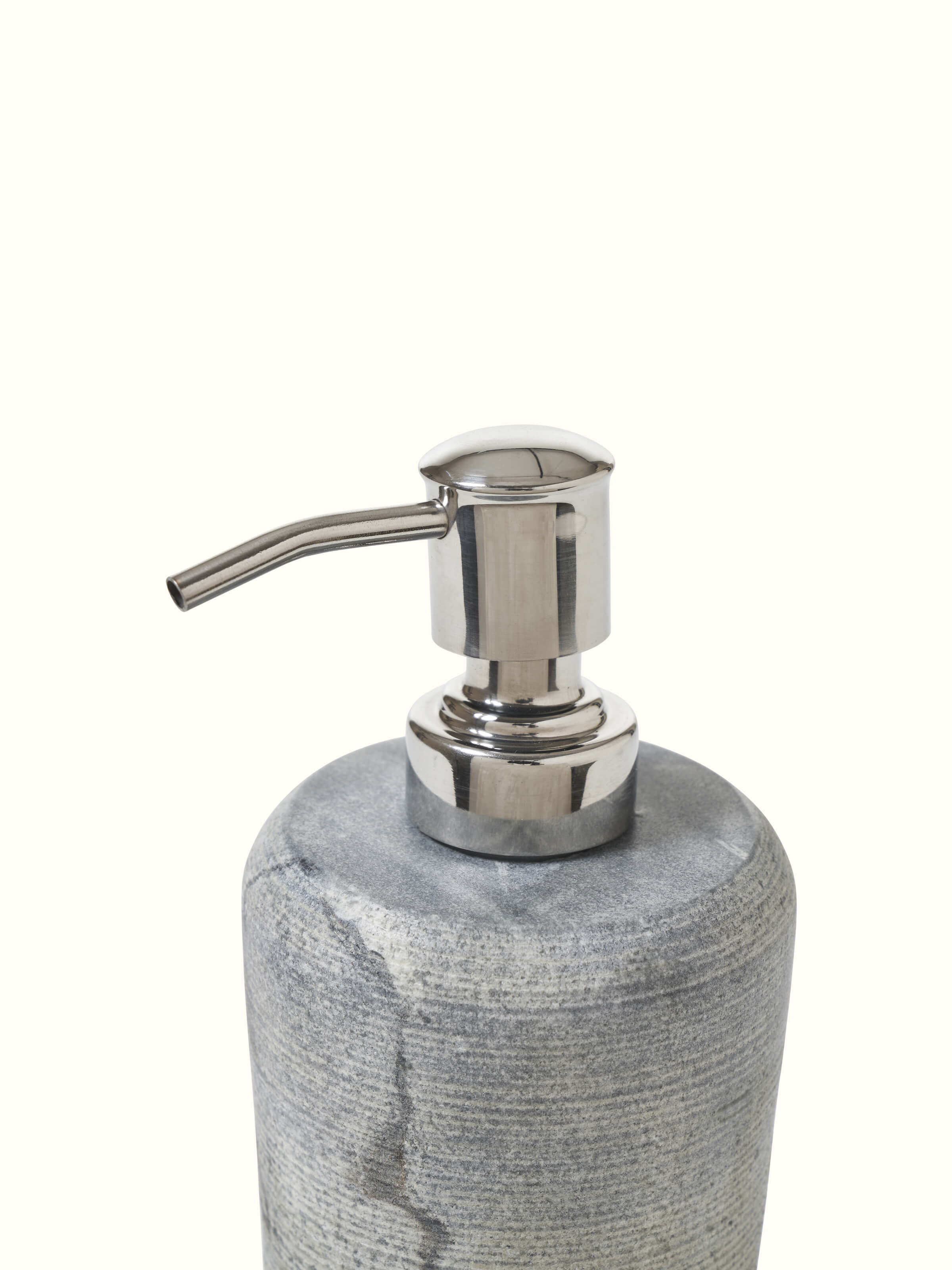 Close-up view of Carved Marble Soap Dispenser in grey color emphasizing the fine details and quality.