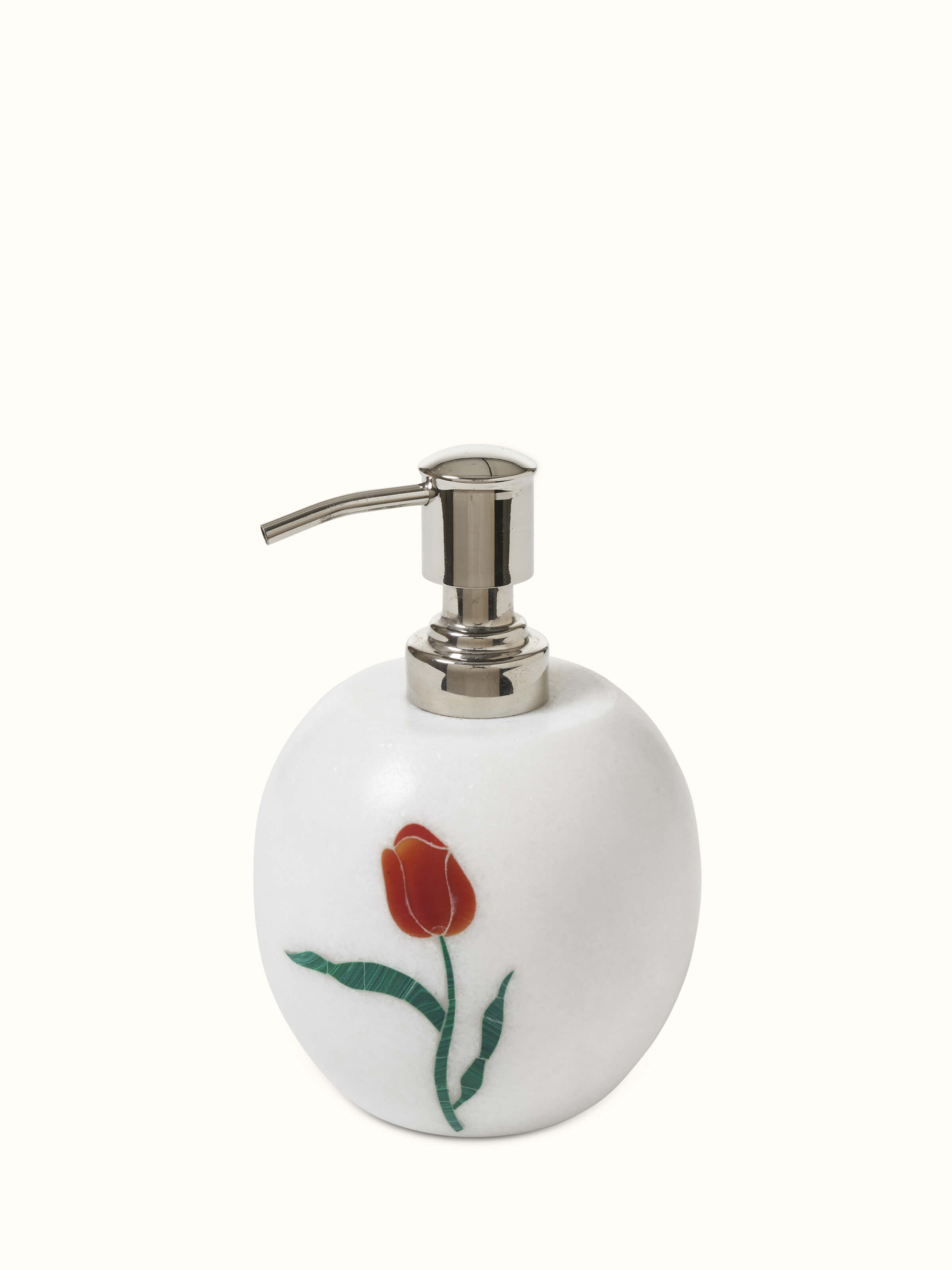 Top view of carved Ambaji white marble rose soap dispenser highlighting the detailed carving