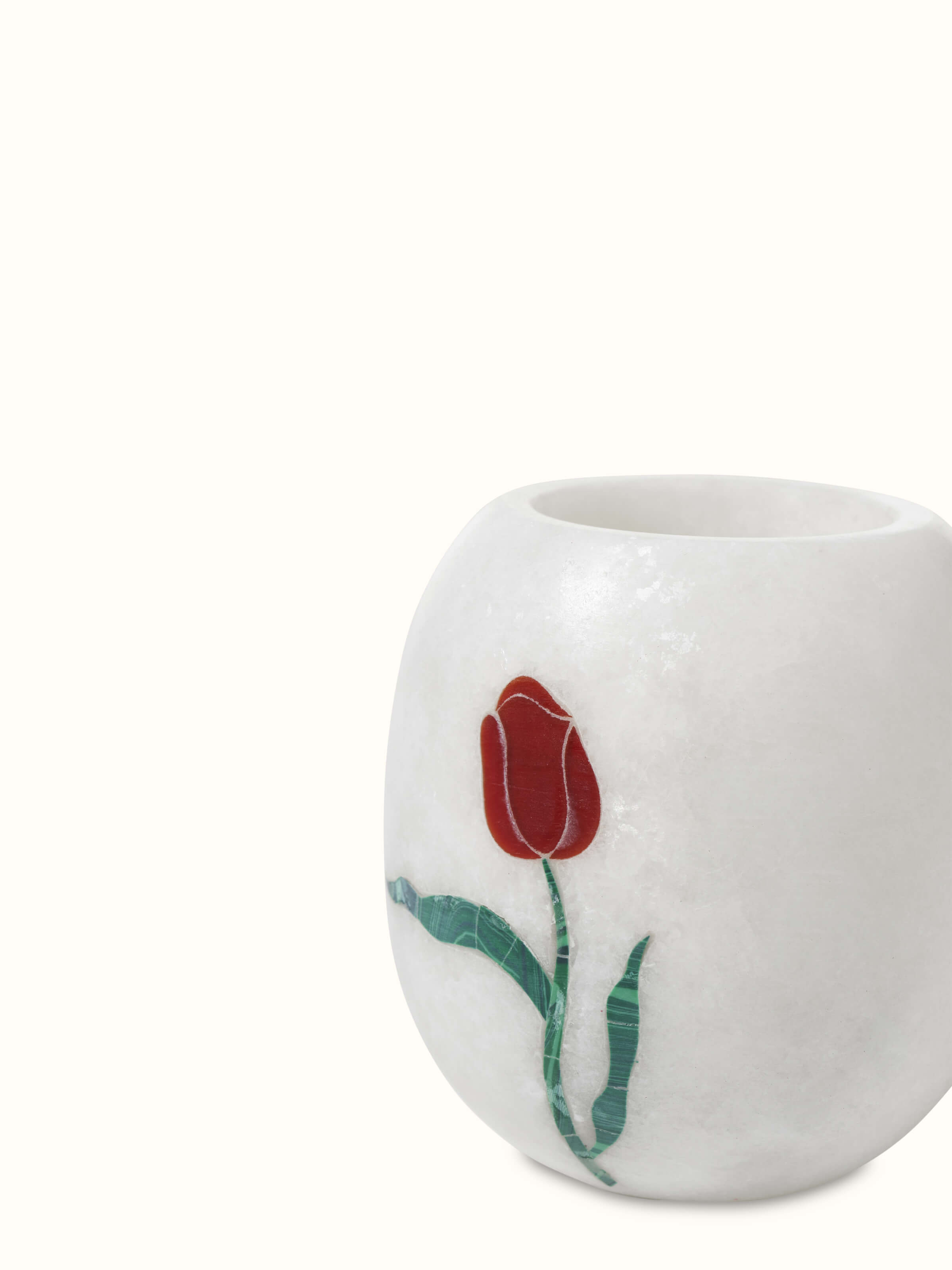 Full view of Carved Ambaji white marble rose toothbrush holder highlighting overall elegant design.