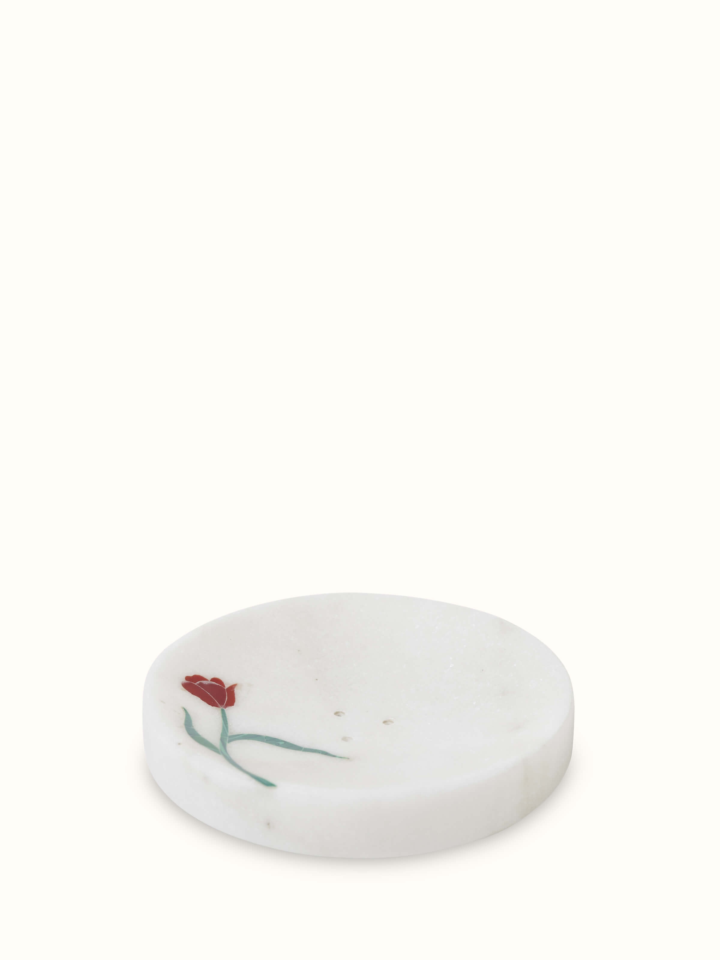 Detailed view of Carved Ambaji white marble rose soap dish showcasing fine carving details.