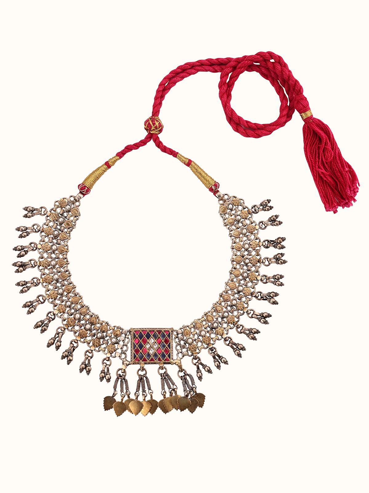Front view of Silver Smithing Collar Necklace with elegant design by Swadesh