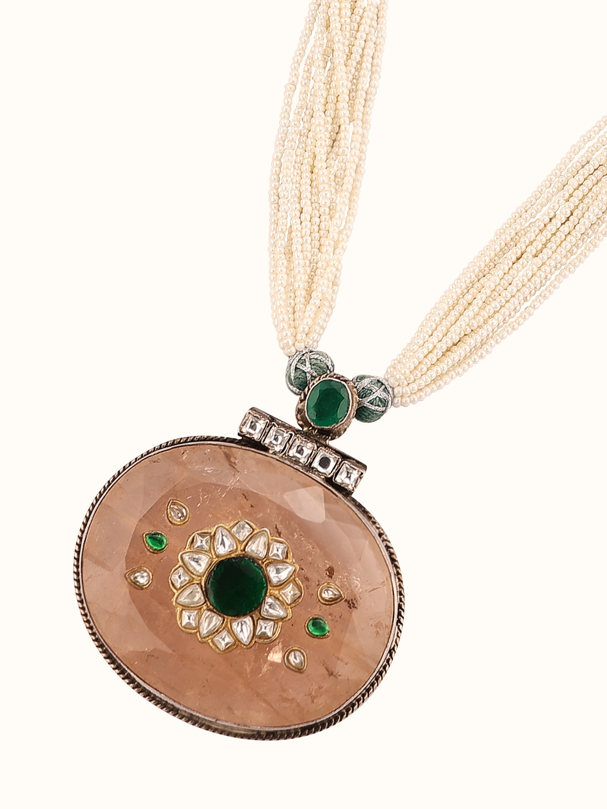 Angled view of Silver Smithing Long Necklace highlighting its refined finish by Swadesh