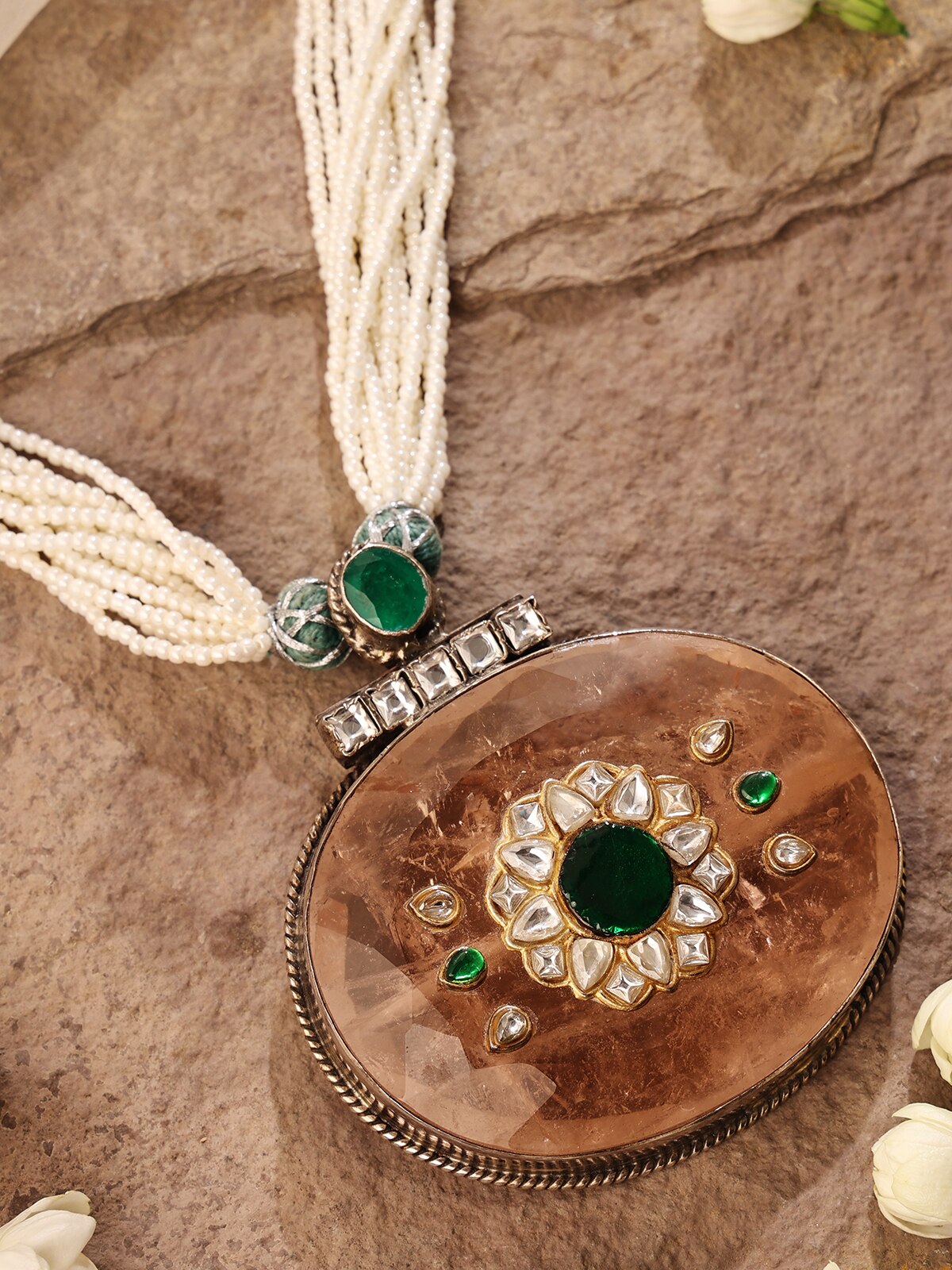 Close-up of Silver Smithing Long Necklace showcasing its elegant design by Swadesh