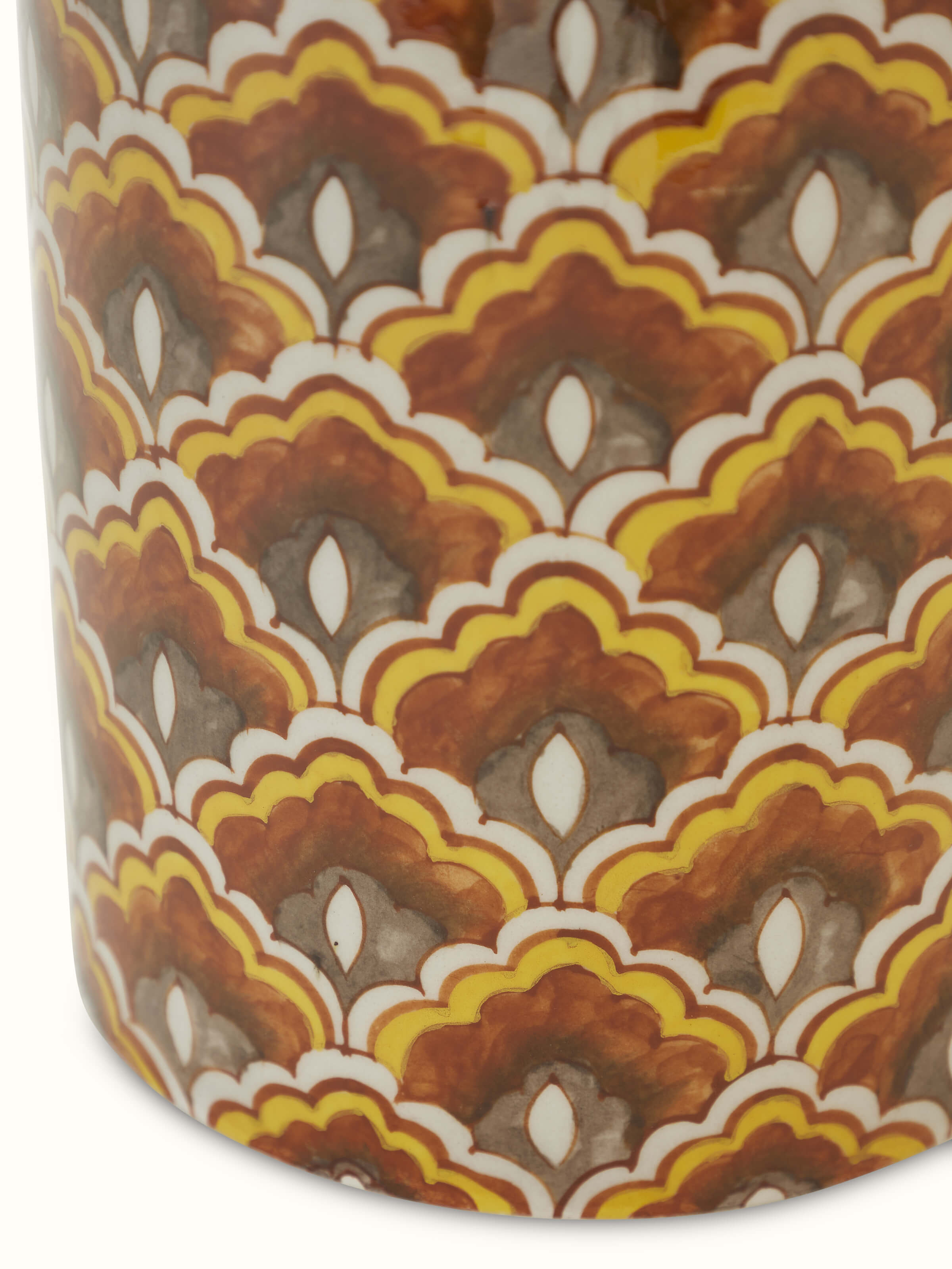 Artistic view of Blue Pottery Ceramic Floor Vase in Brown Color, showing the vase from a unique angle