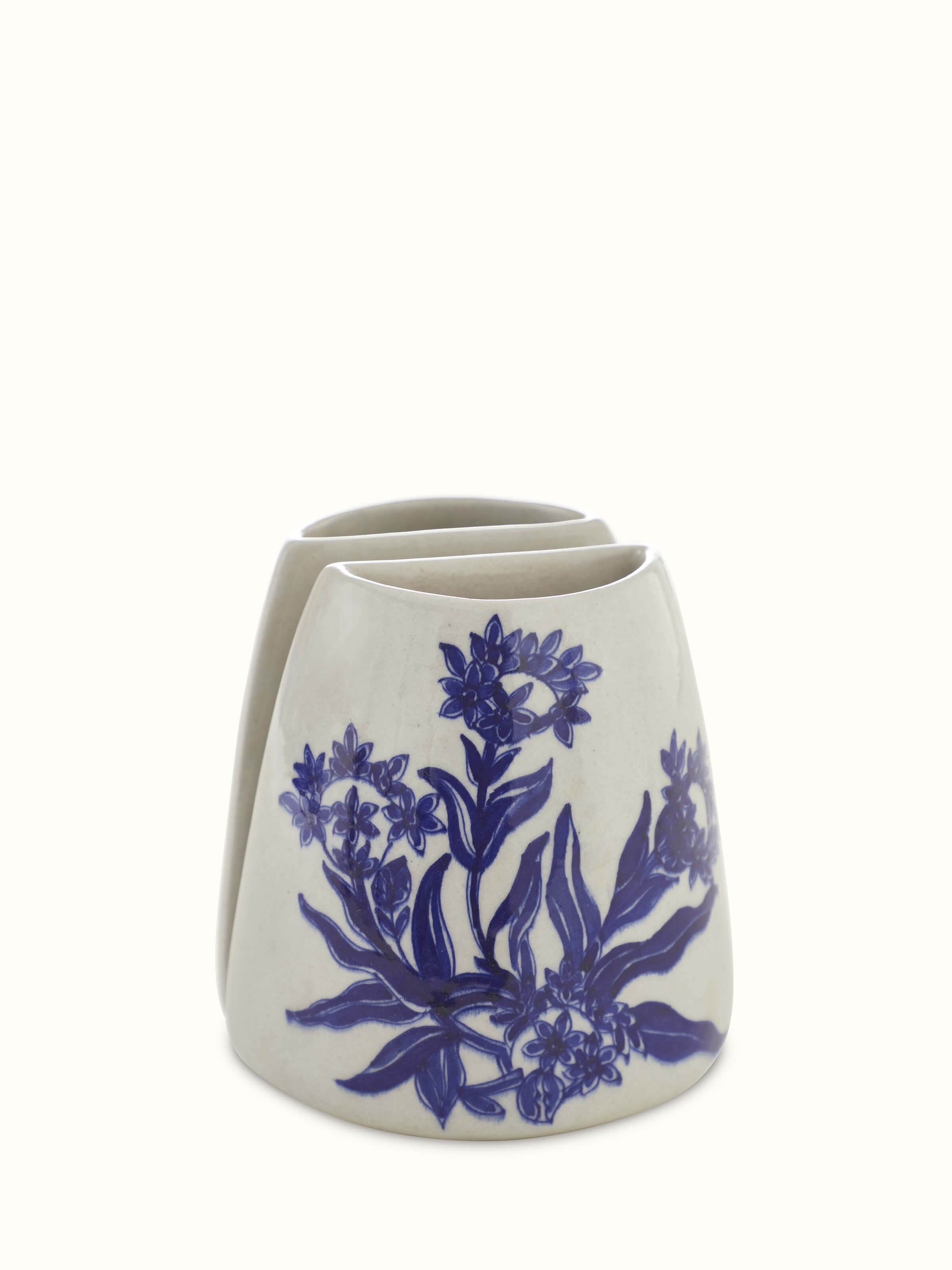 Front view of Blue Pottery Ceramic Floral Table Vases showcasing vibrant patterns