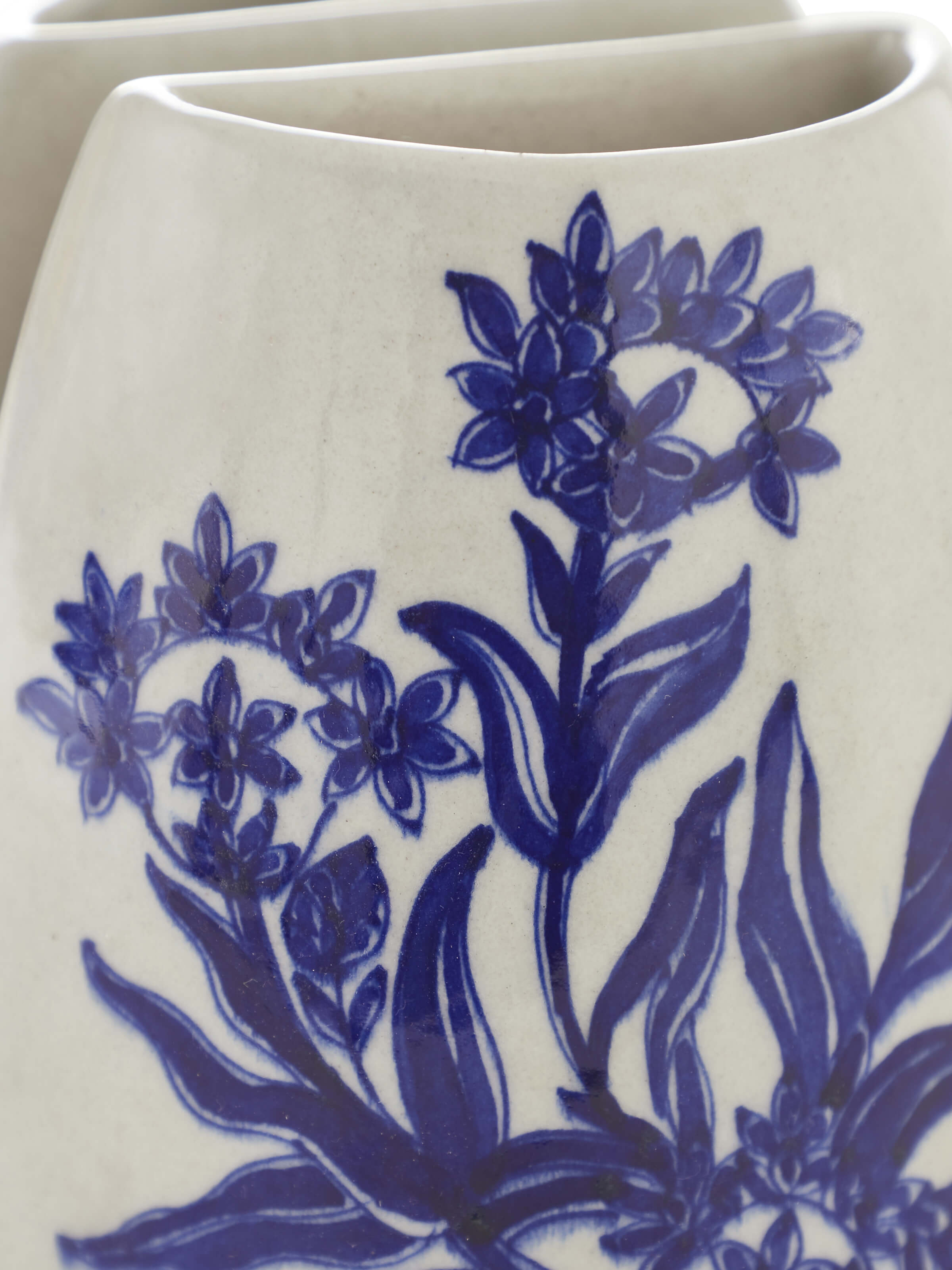 Back view of Blue Pottery Ceramic Floral Table Vases showcasing detailed floral patterns