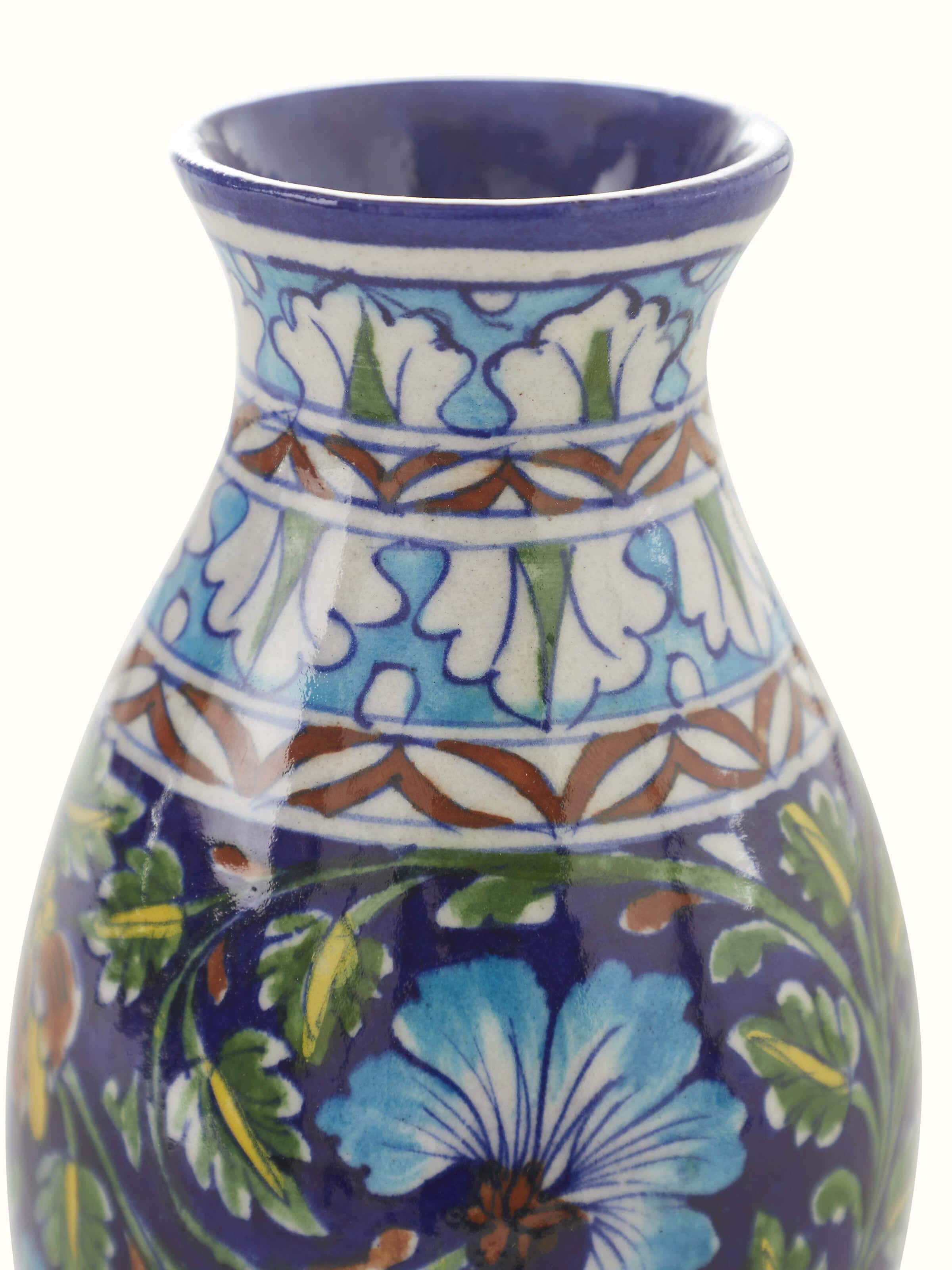 Detailed close-up of Natural Blue Pottery Ceramic Bud Vase, highlighting the texture and craftsmanship