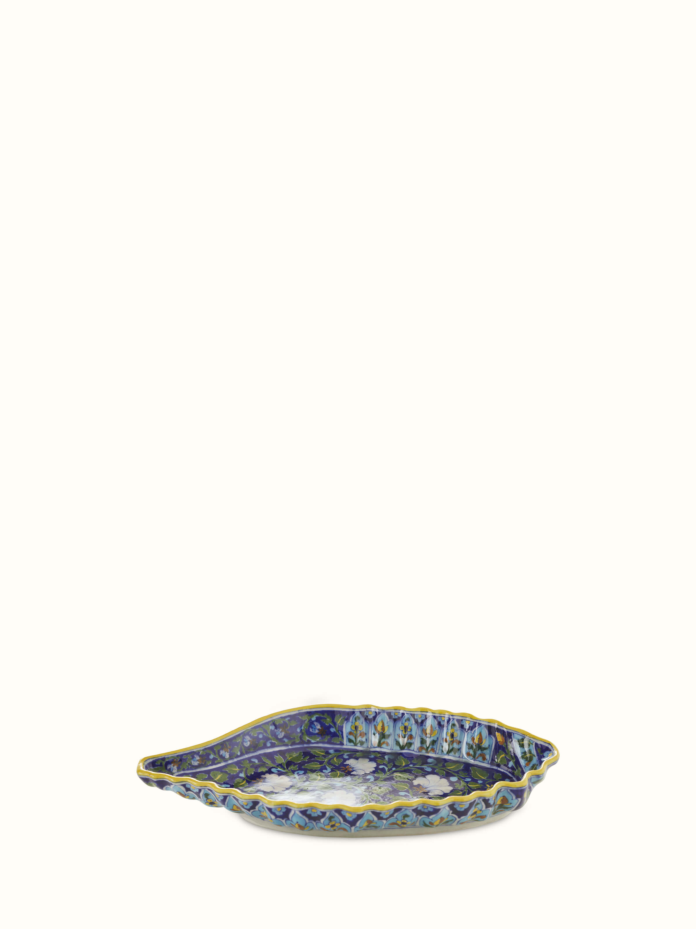 Blue pottery ceramic conch shell planter with vibrant colors and traditional patterns, ideal for home decor.