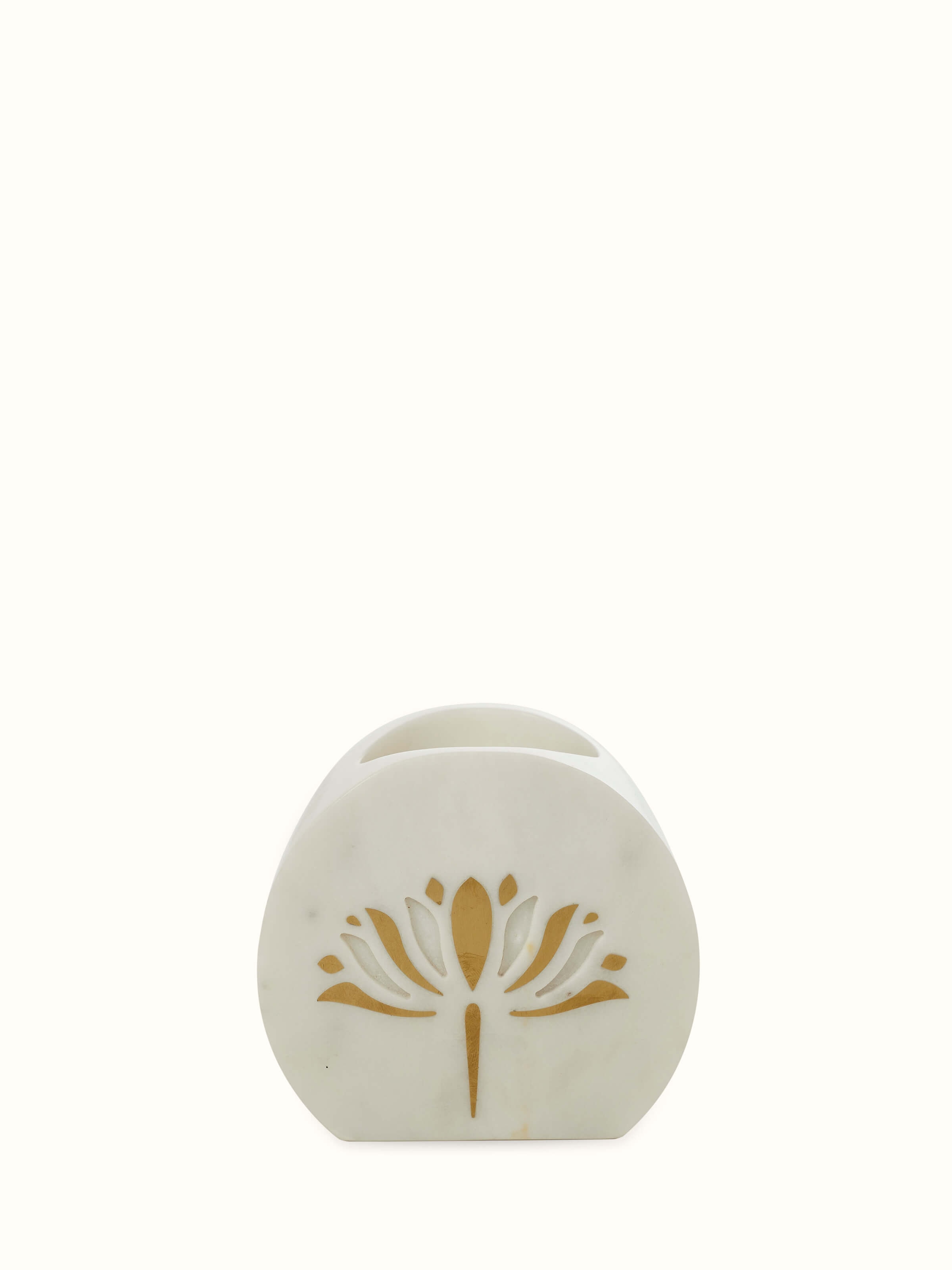 Side view of Stone-Worked Marble & Brass Toothbrush Holder showcasing its material and finish