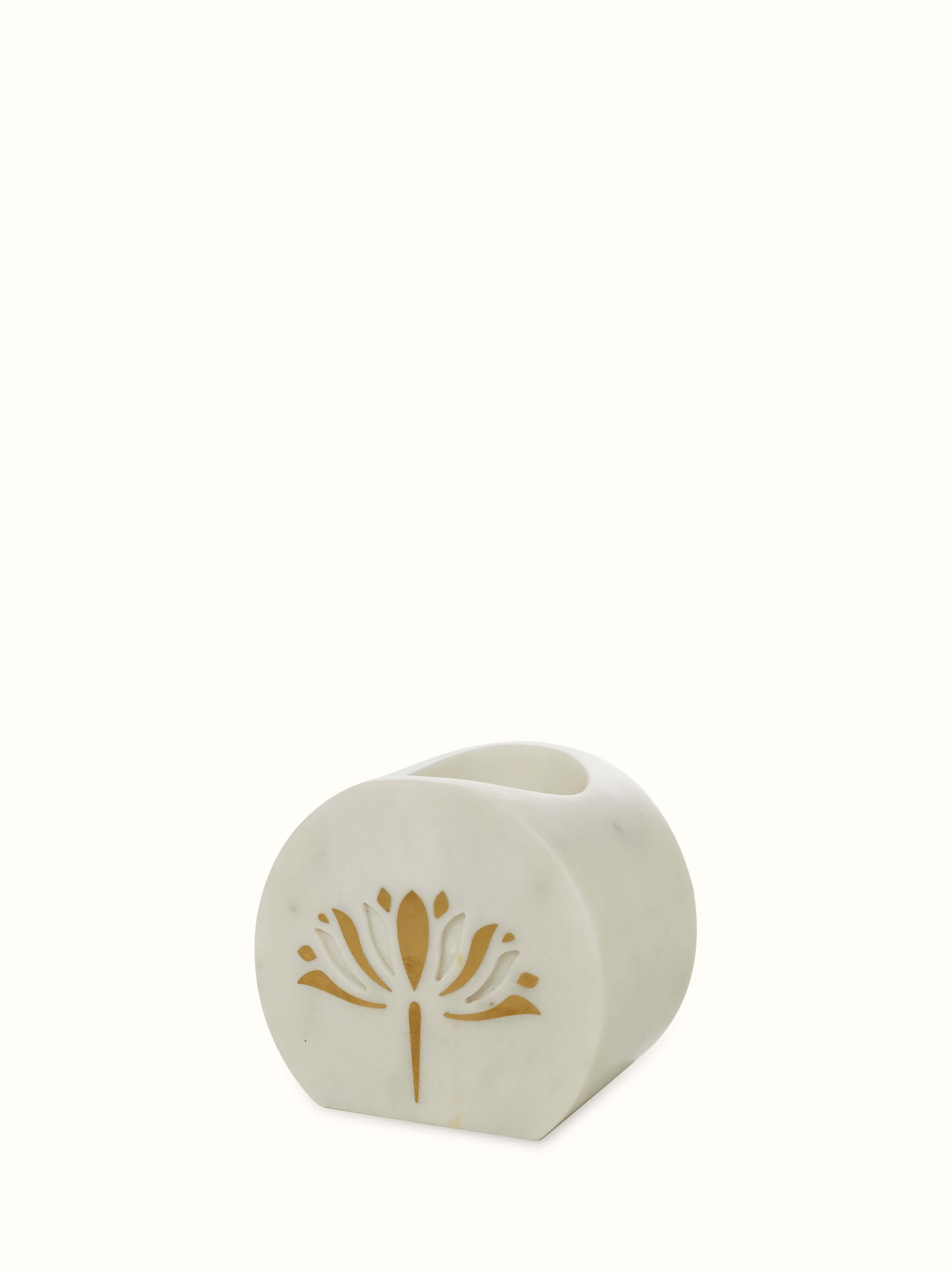 Another angle of Stone-Worked Marble & Brass Toothbrush Holder highlighting the design and finish