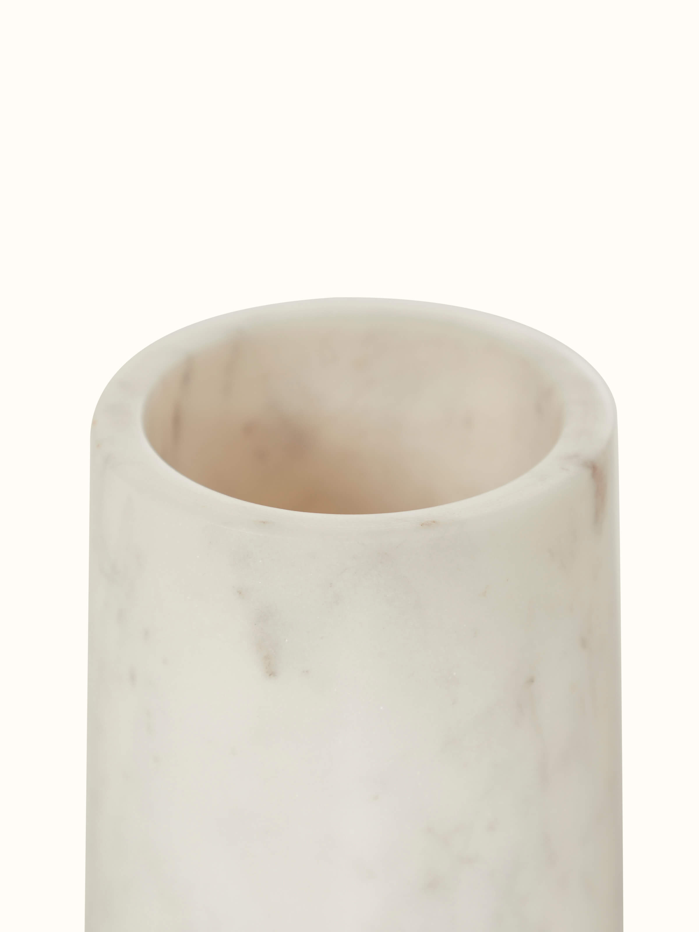 Detailed shot of Stone-Worked White Marble & Brass Toothbrush Holder showing the intricate detailing and smooth finish.