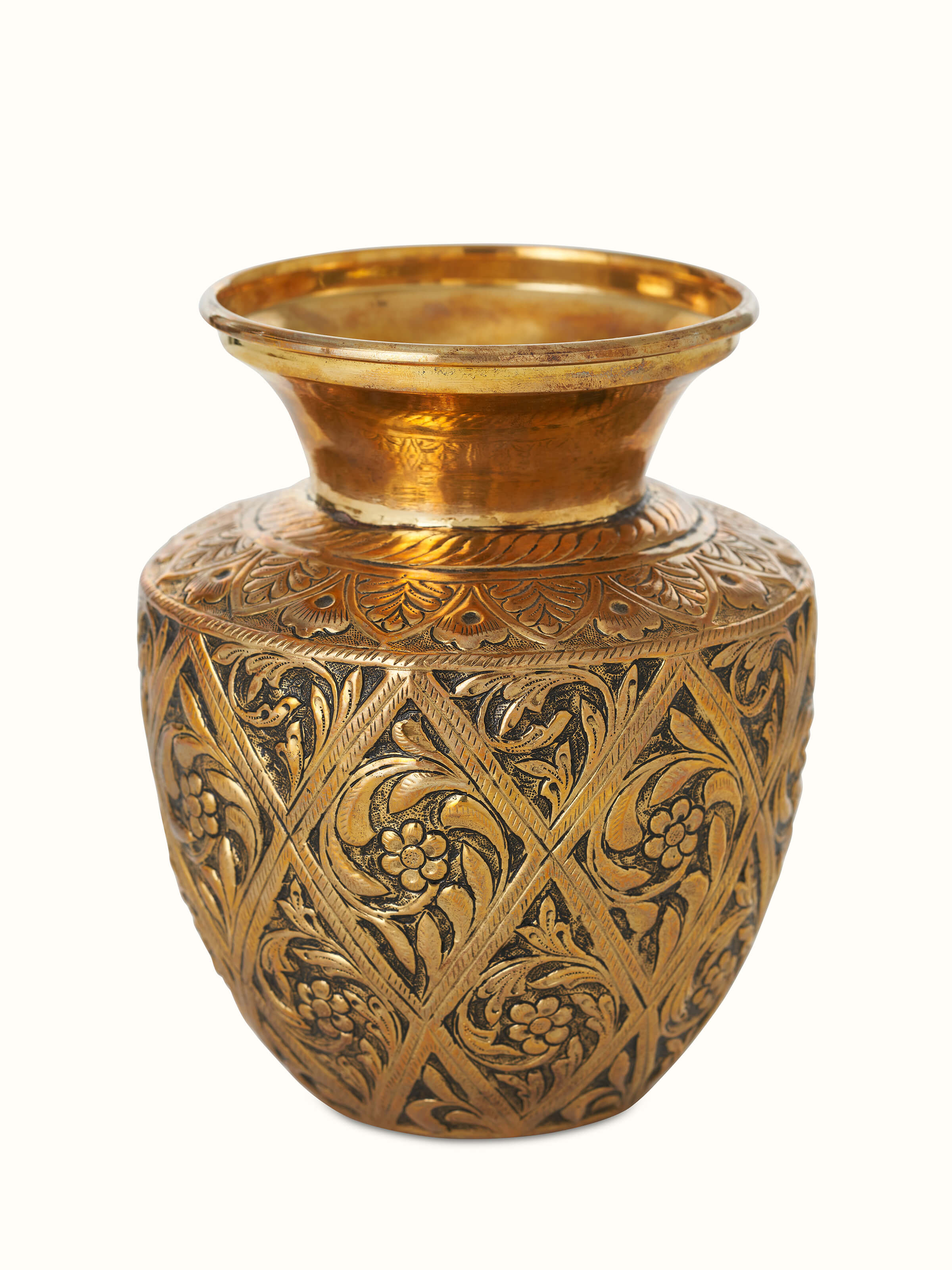 Front view of Polished brass table vase