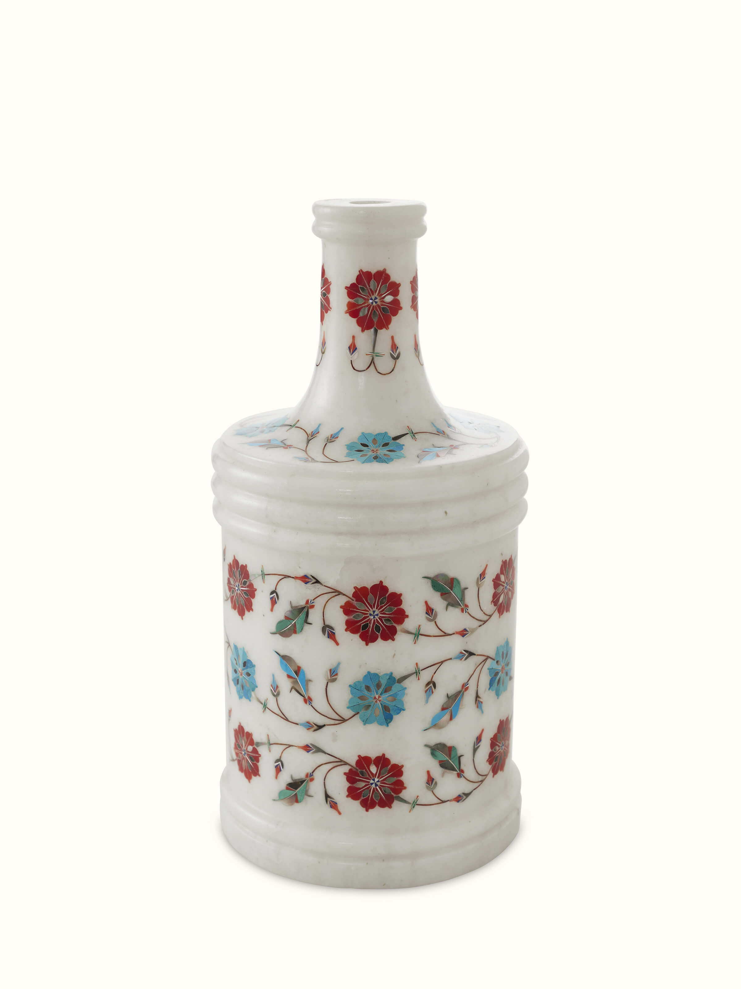 Pacchikari white marble table vase with intricate carvings, showcasing elegant marble craftsmanship.