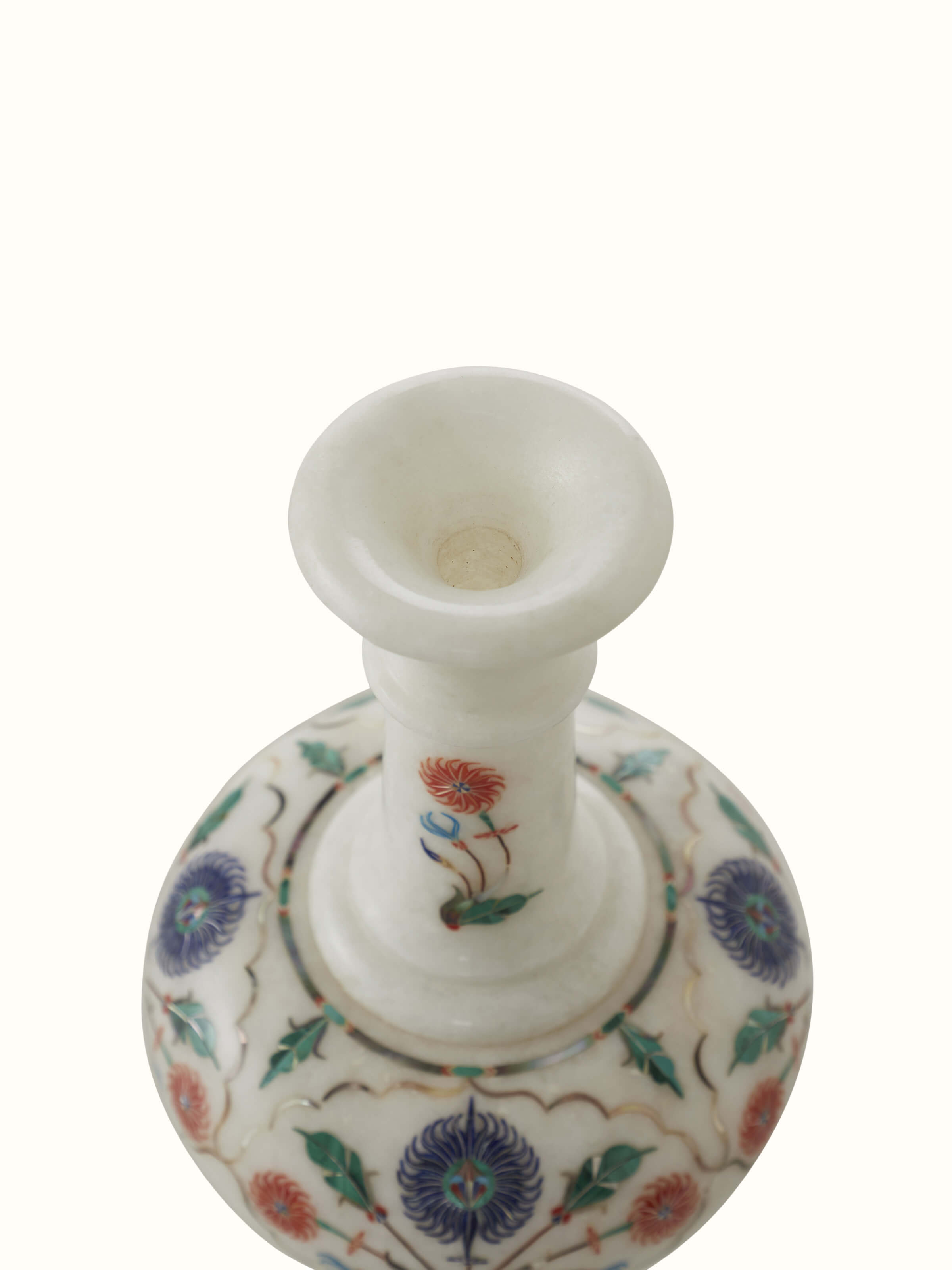 Detailed view of glossy Pacchikari marble table vase with polished surface and intricate patterns