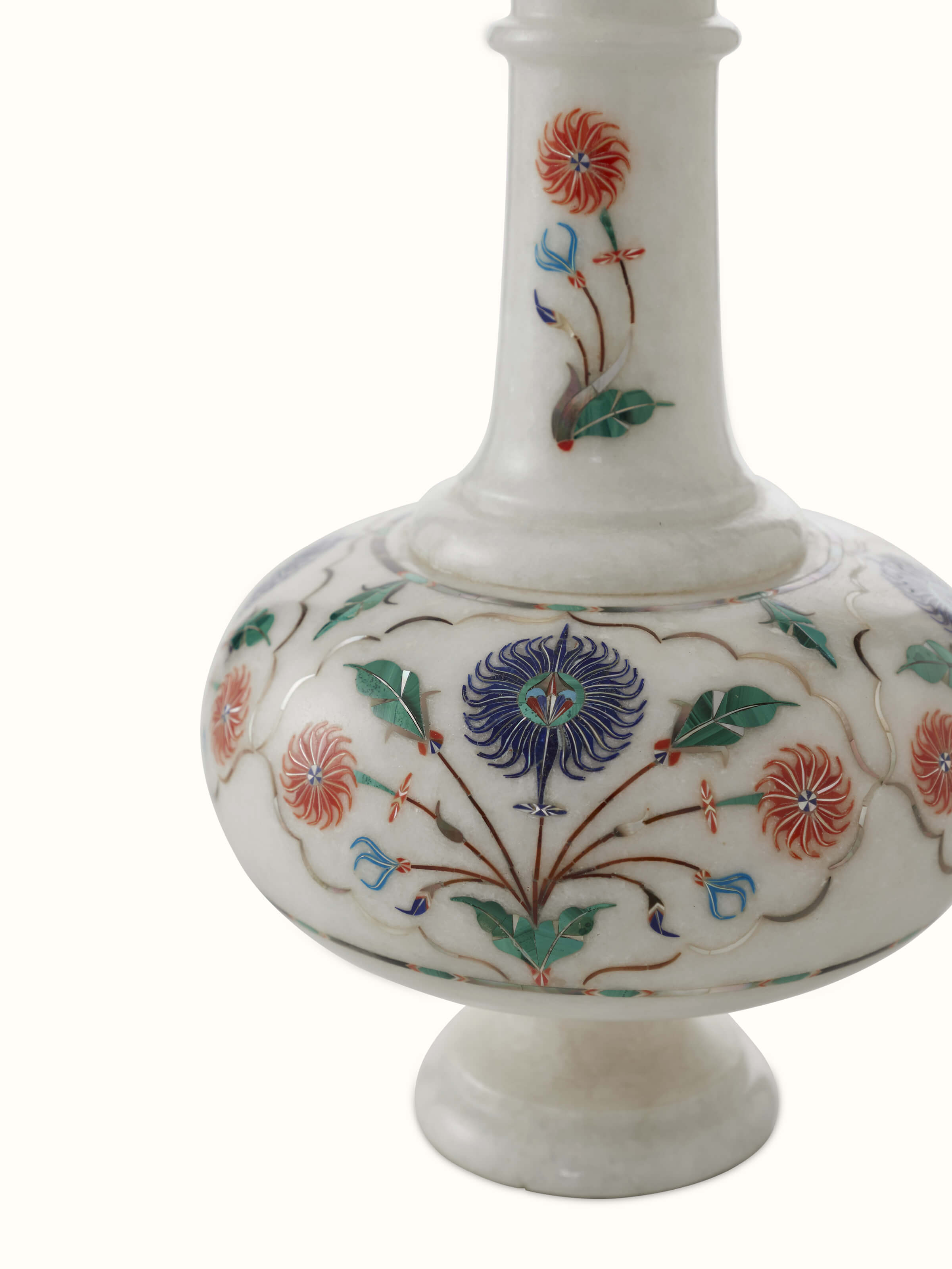 Close-up view of glossy Pacchikari marble table vase emphasizing its refined texture